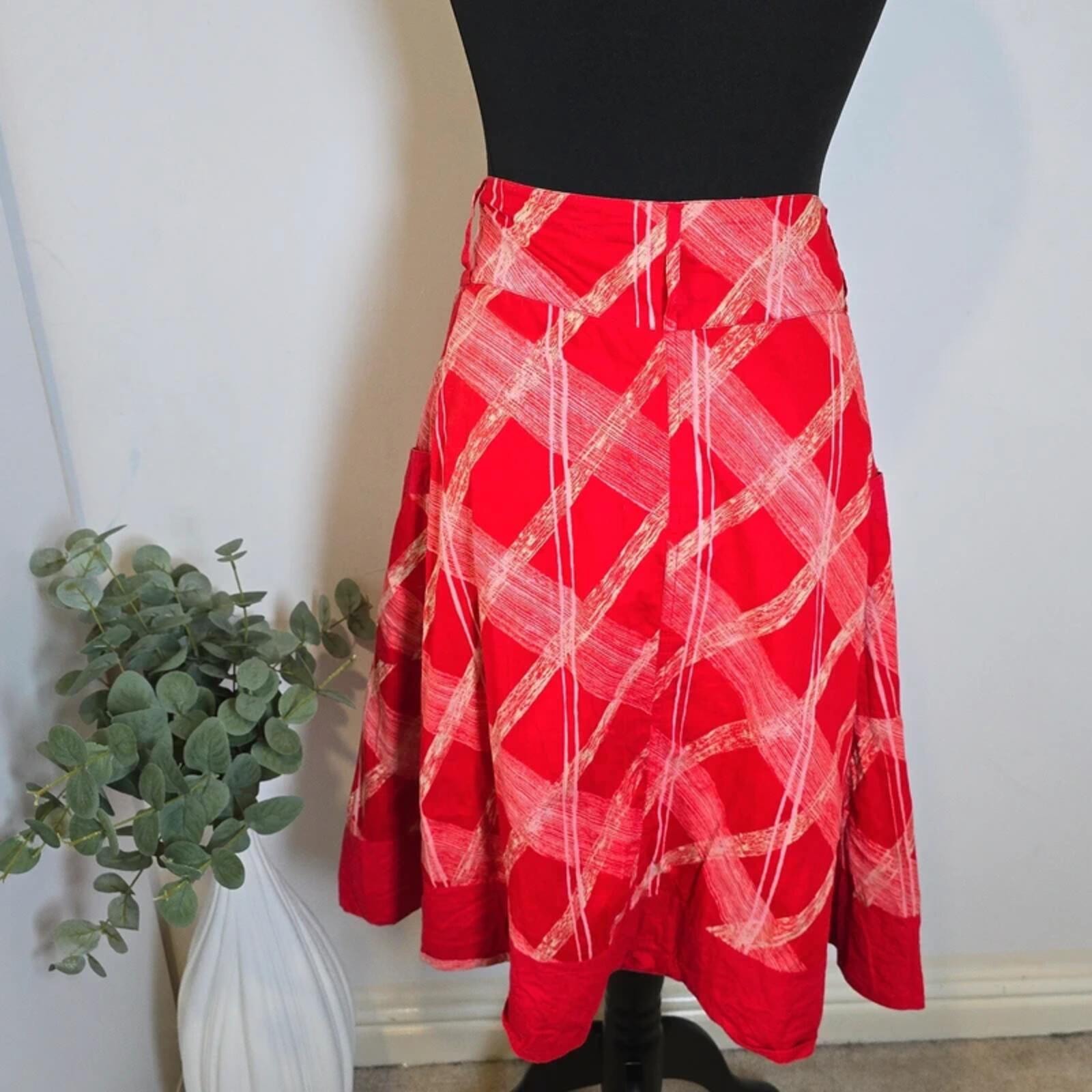Y2K Monsoon Red Abstract Button Front Midi Skirt UK 10 Boho Indie image 6