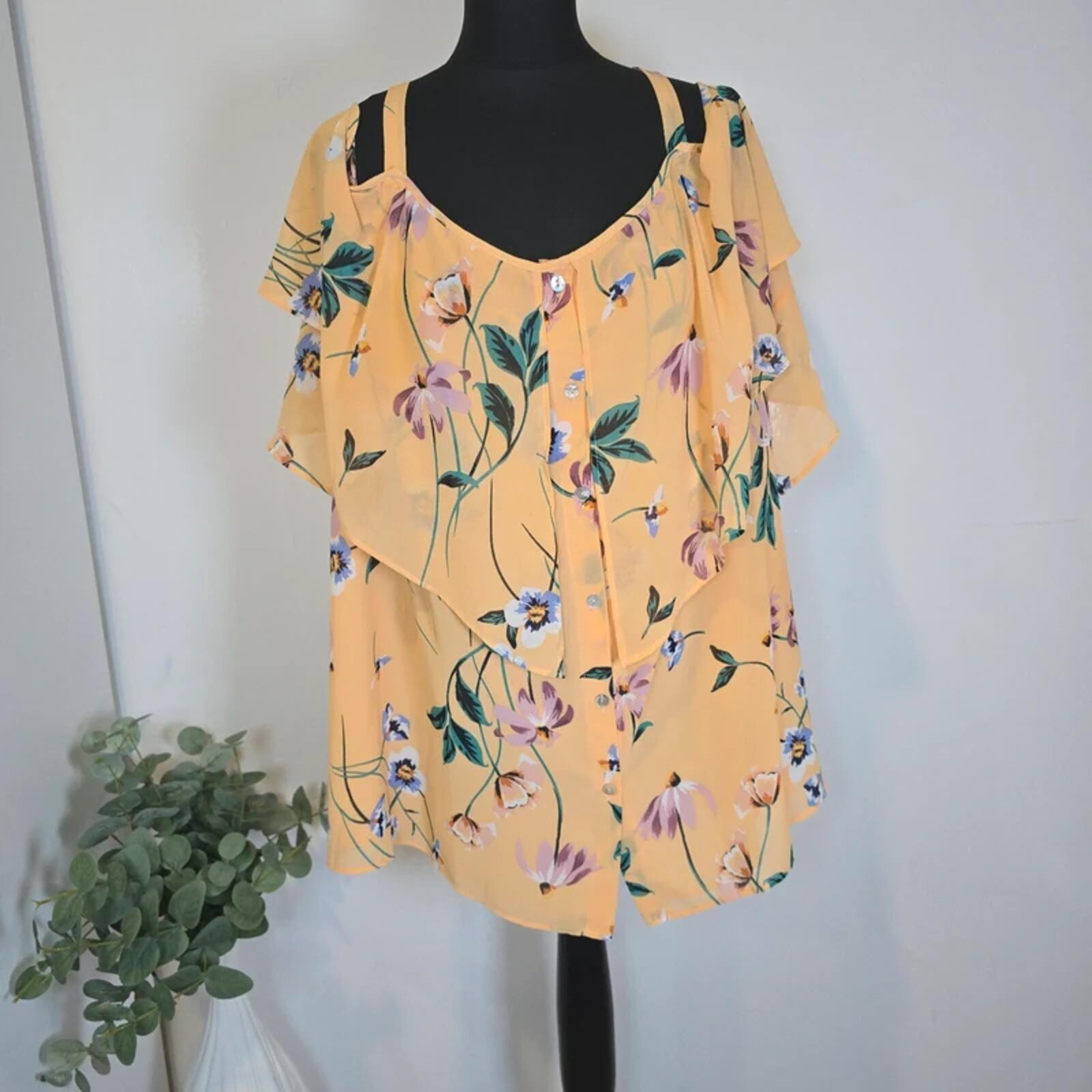 Simply Be Yellow Floral Cold Shoulder Top UK 32 BNWT Floaty Boho