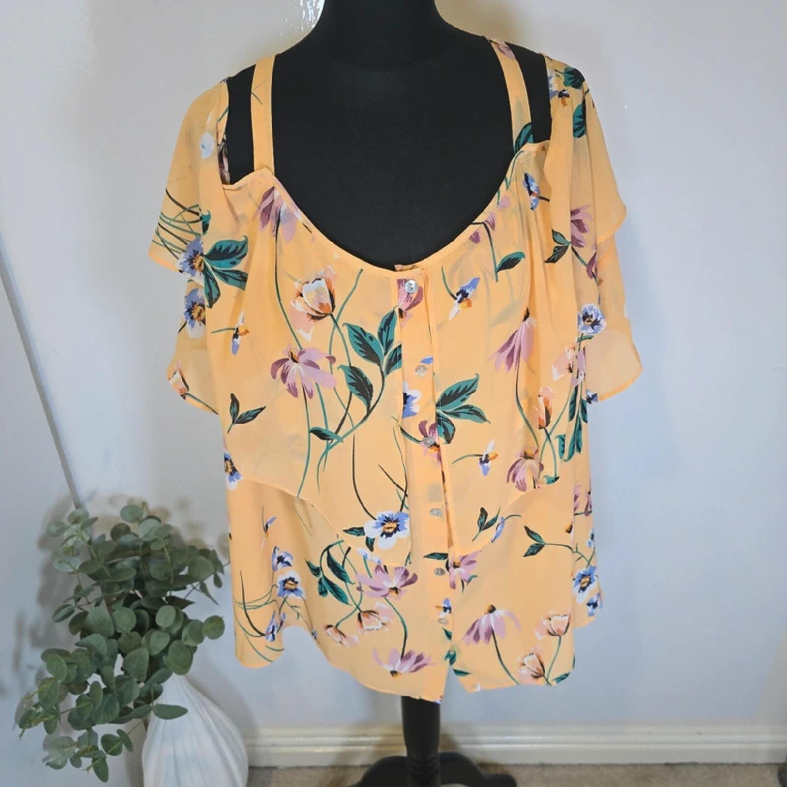 Simply Be Yellow Floral Cold Shoulder Top UK 32 BNWT Floaty Boho image 2