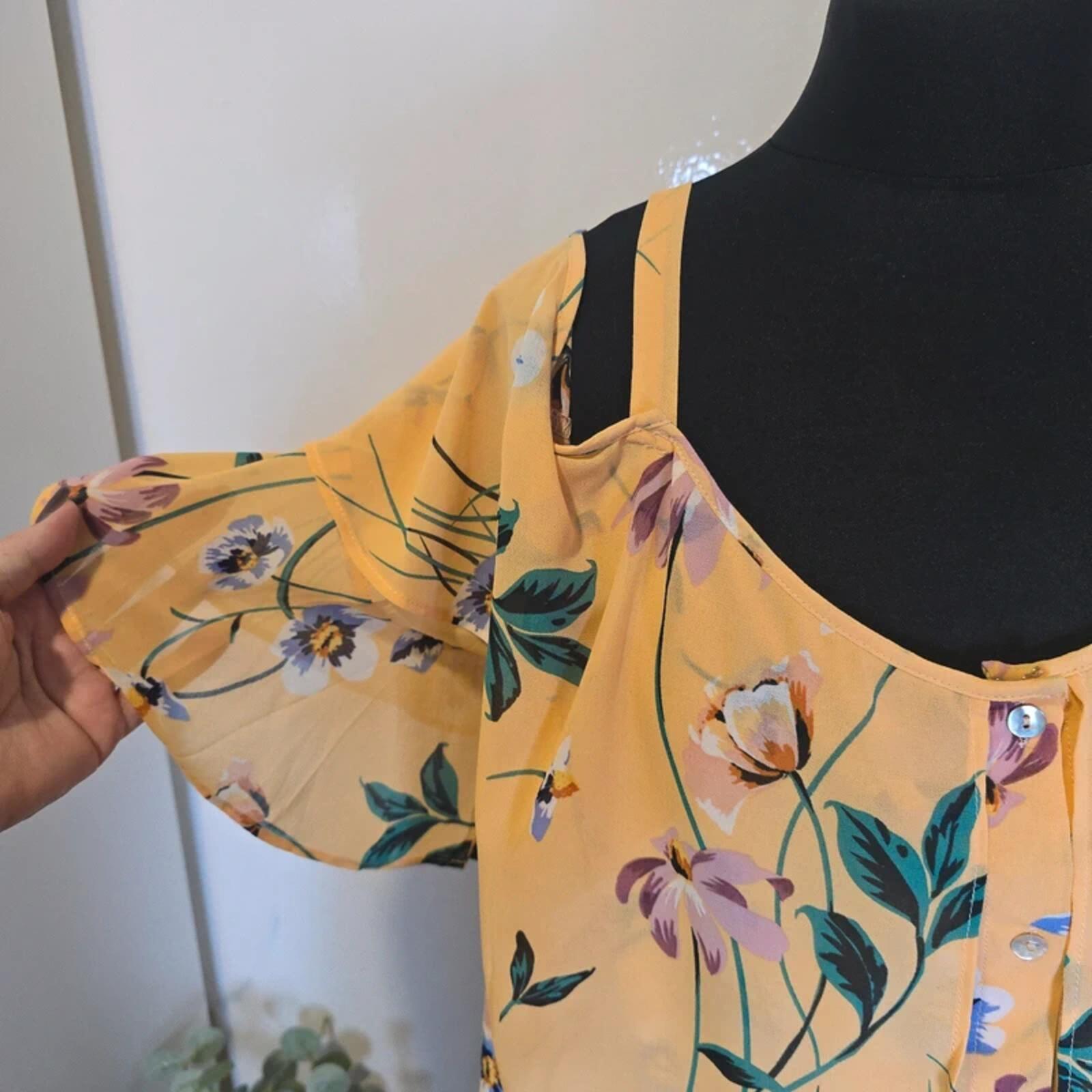 Simply Be Yellow Floral Cold Shoulder Top UK 32 BNWT Floaty Boho image 3