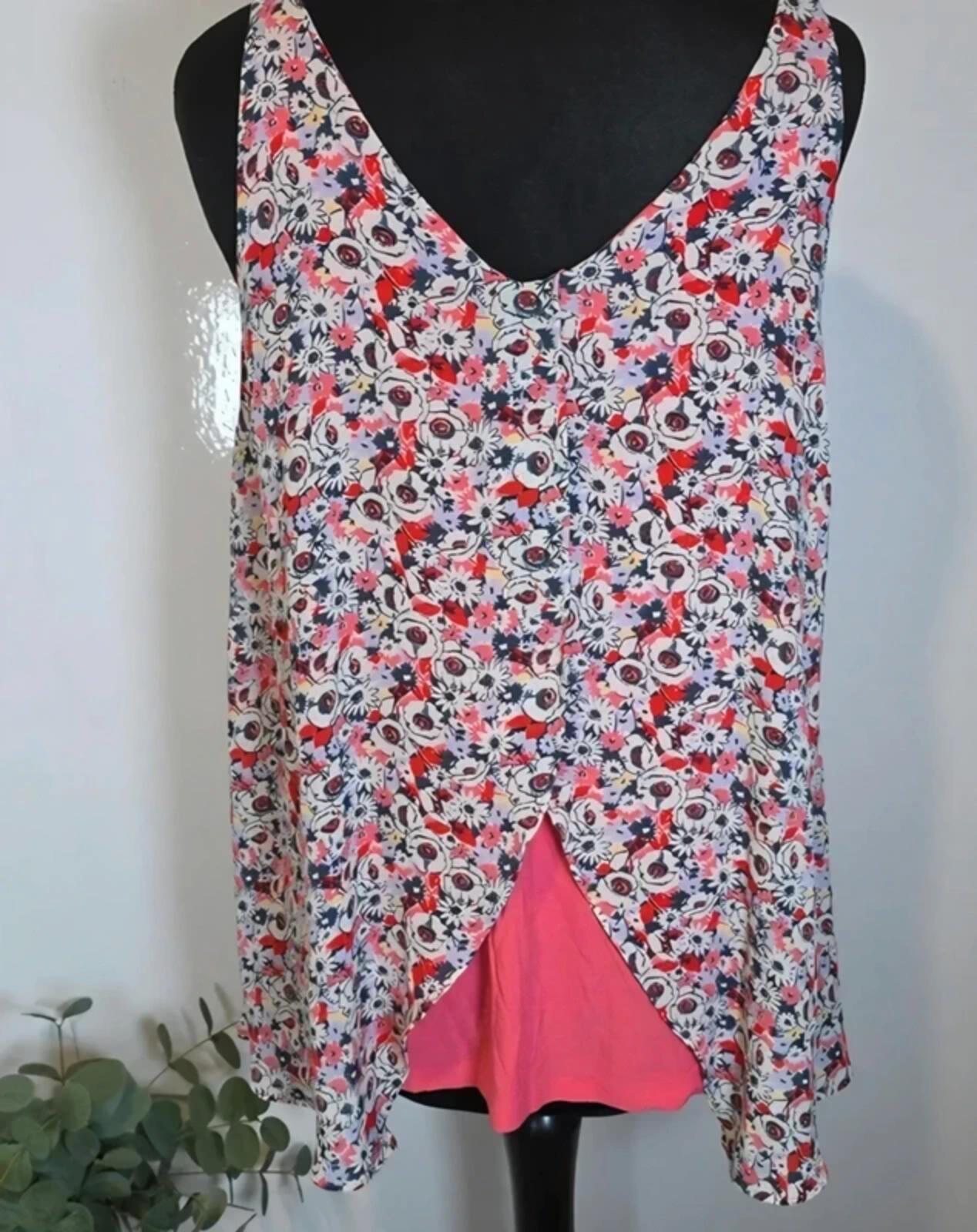 Next Floral Chiffon Layered Top Sequin Strap Coral Lining Size 14 image 3
