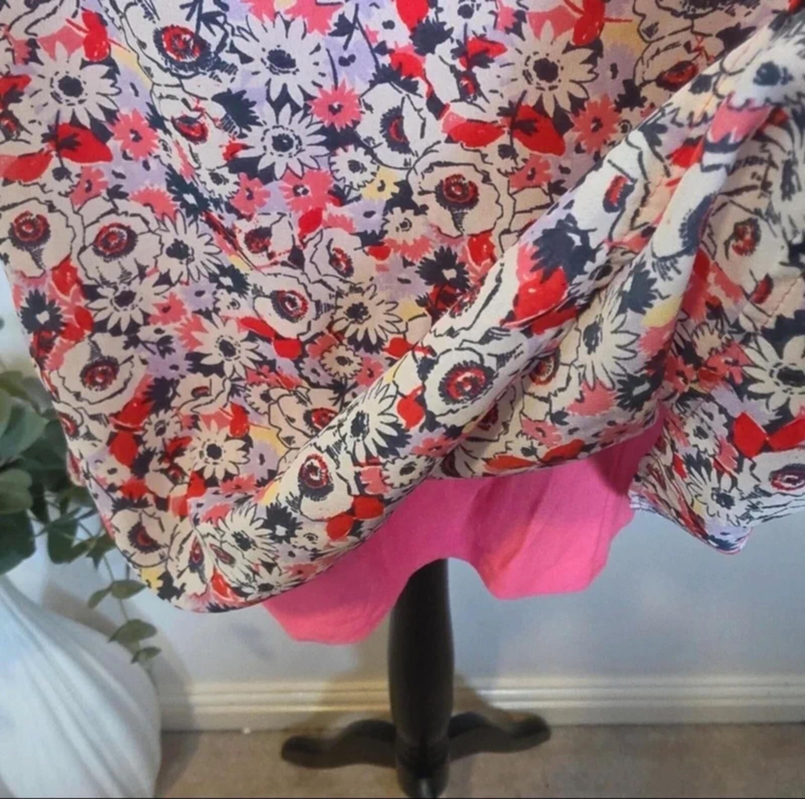 Next Floral Chiffon Layered Top Sequin Strap Coral Lining Size 14 image 5