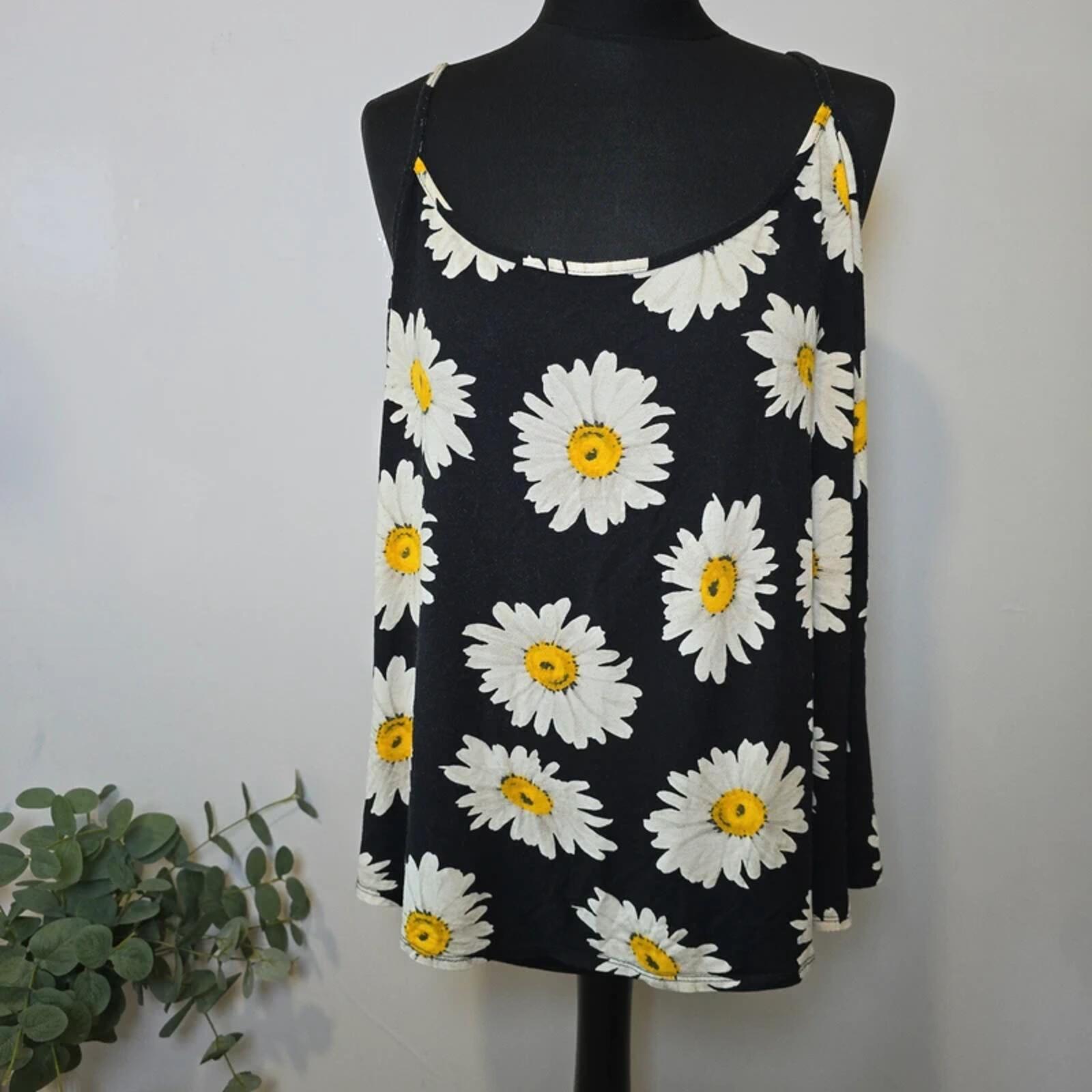 Dorothy Perkins Black Daisy Print Cami Top Floaty Sleeveless Size 20