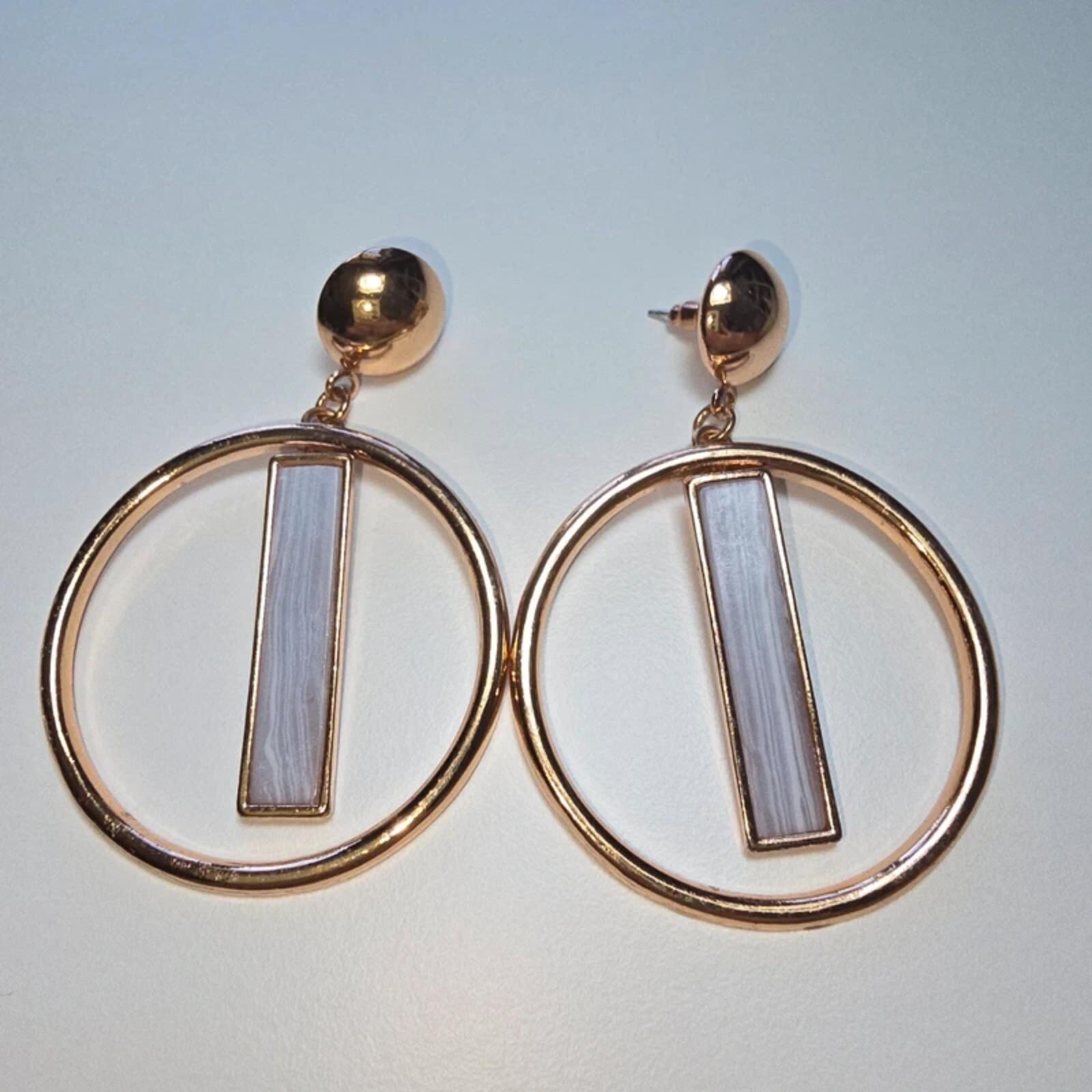 Gold Tone Geometric Drop Earrings White Stone Effect Statement Minimalist