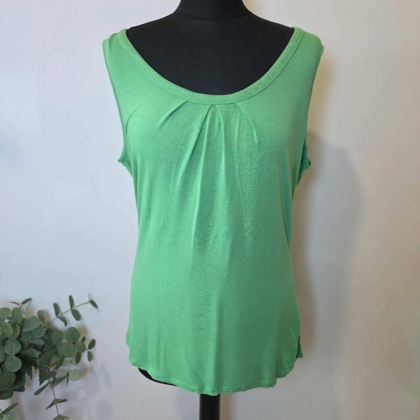 Monsoon Sleeveless Top Green Scoop Neck Tie Back Soft Stretch UK 14