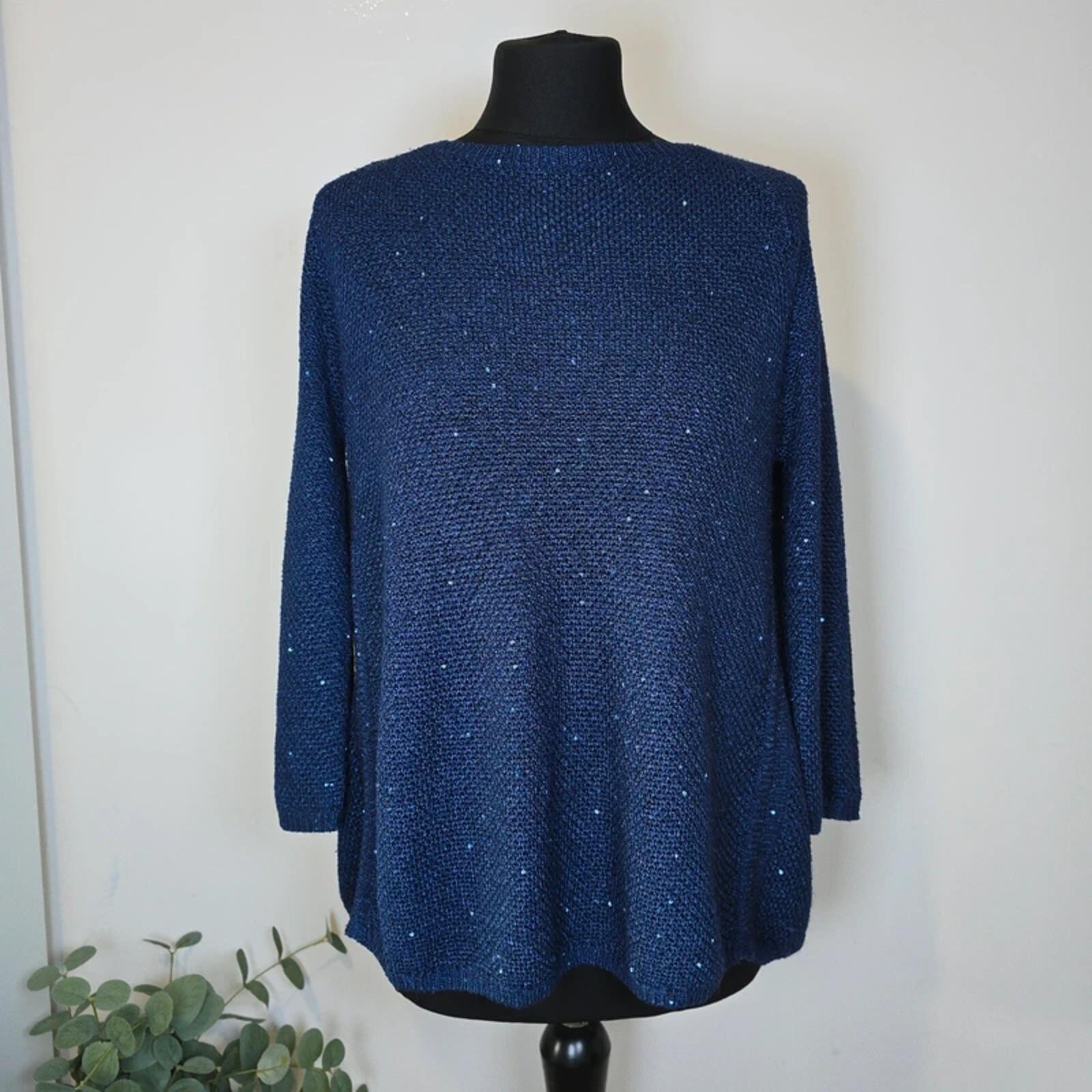 Monsoon Sparkle Knit Jumper Open Back Twist Navy Sequin Size S