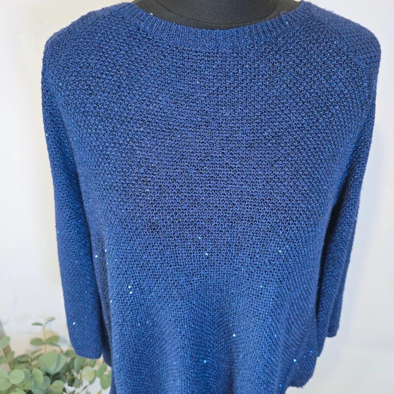 Monsoon Sparkle Knit Jumper Open Back Twist Navy Sequin Size S image 2
