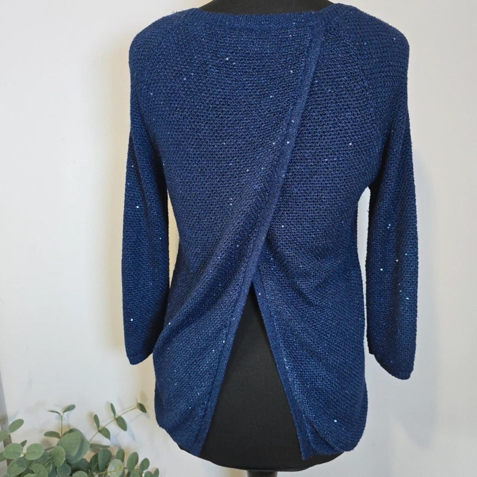Monsoon Sparkle Knit Jumper Open Back Twist Navy Sequin Size S image 3