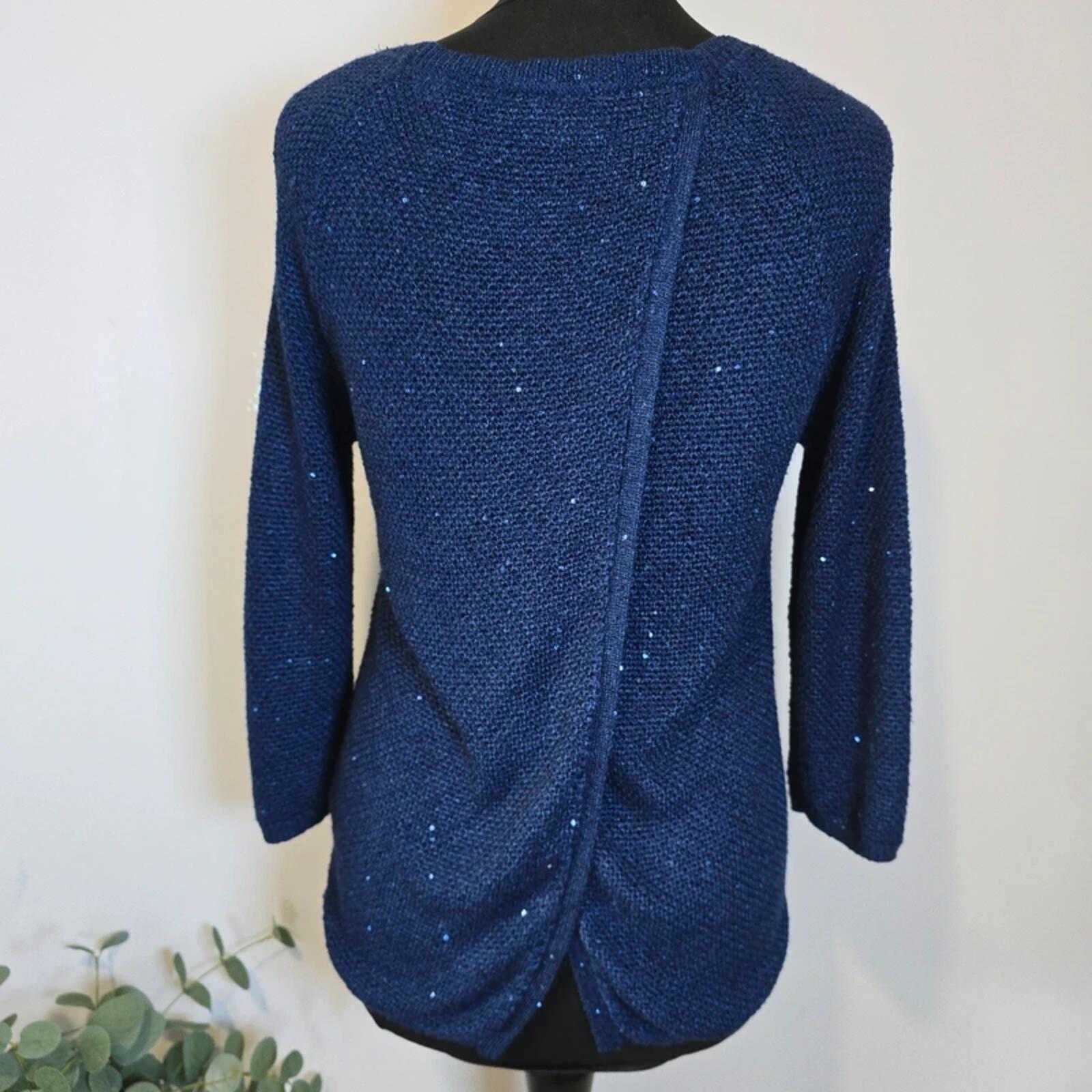 Monsoon Sparkle Knit Jumper Open Back Twist Navy Sequin Size S image 4