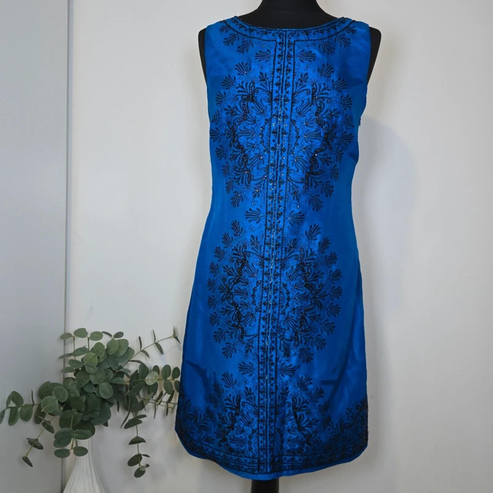Monsoon Embroidered Dress Beaded Occasion Blue Summer 2012 Size 10