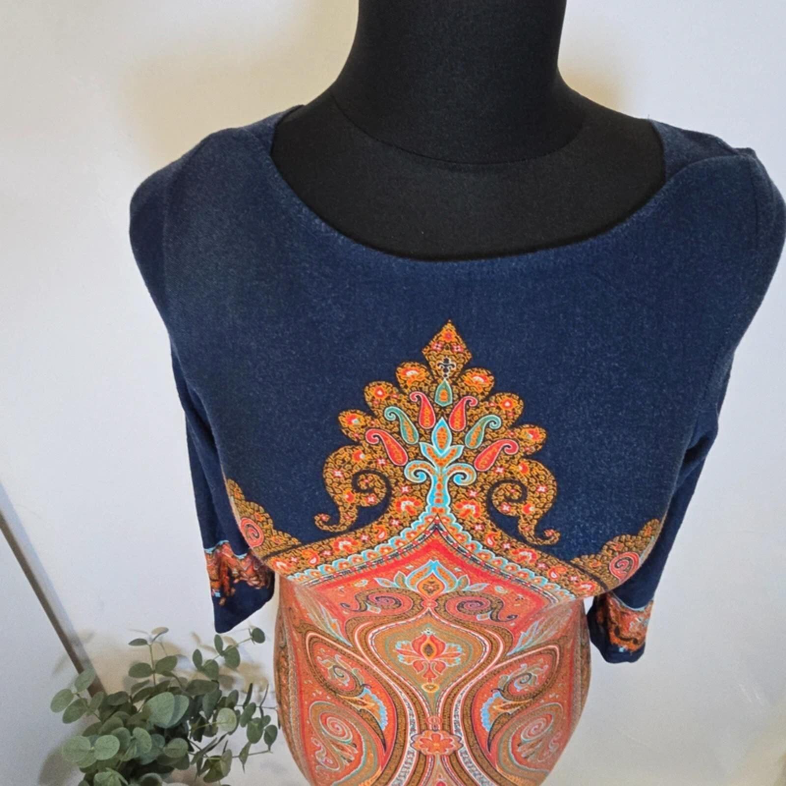 Monsoon Paisley Print Dress Boho Statement Navy Orange 2013 Size 8 image 2