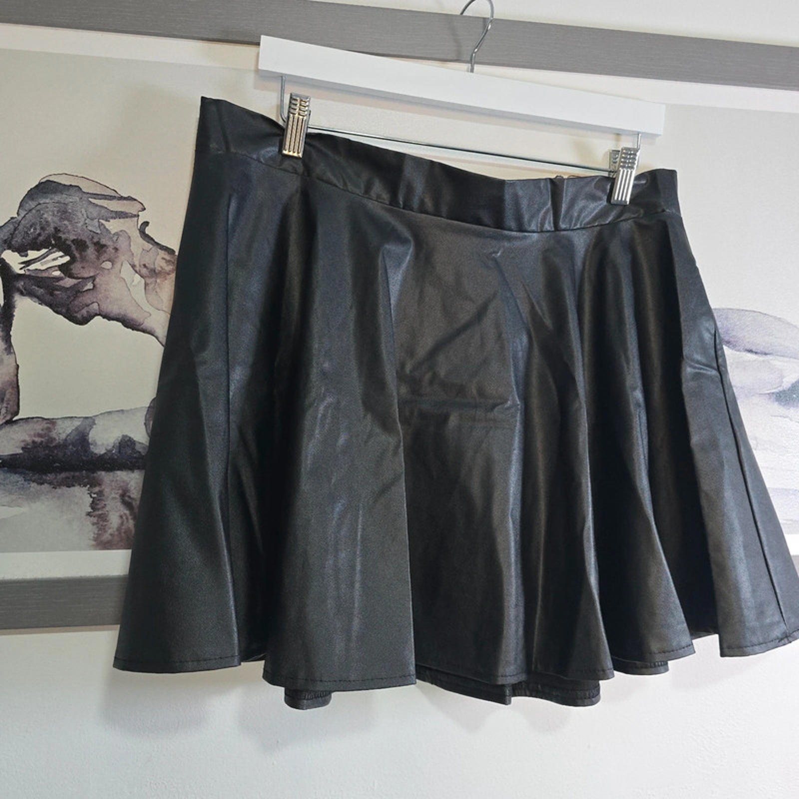 Black Faux Leather Skater Skirt – Size XL