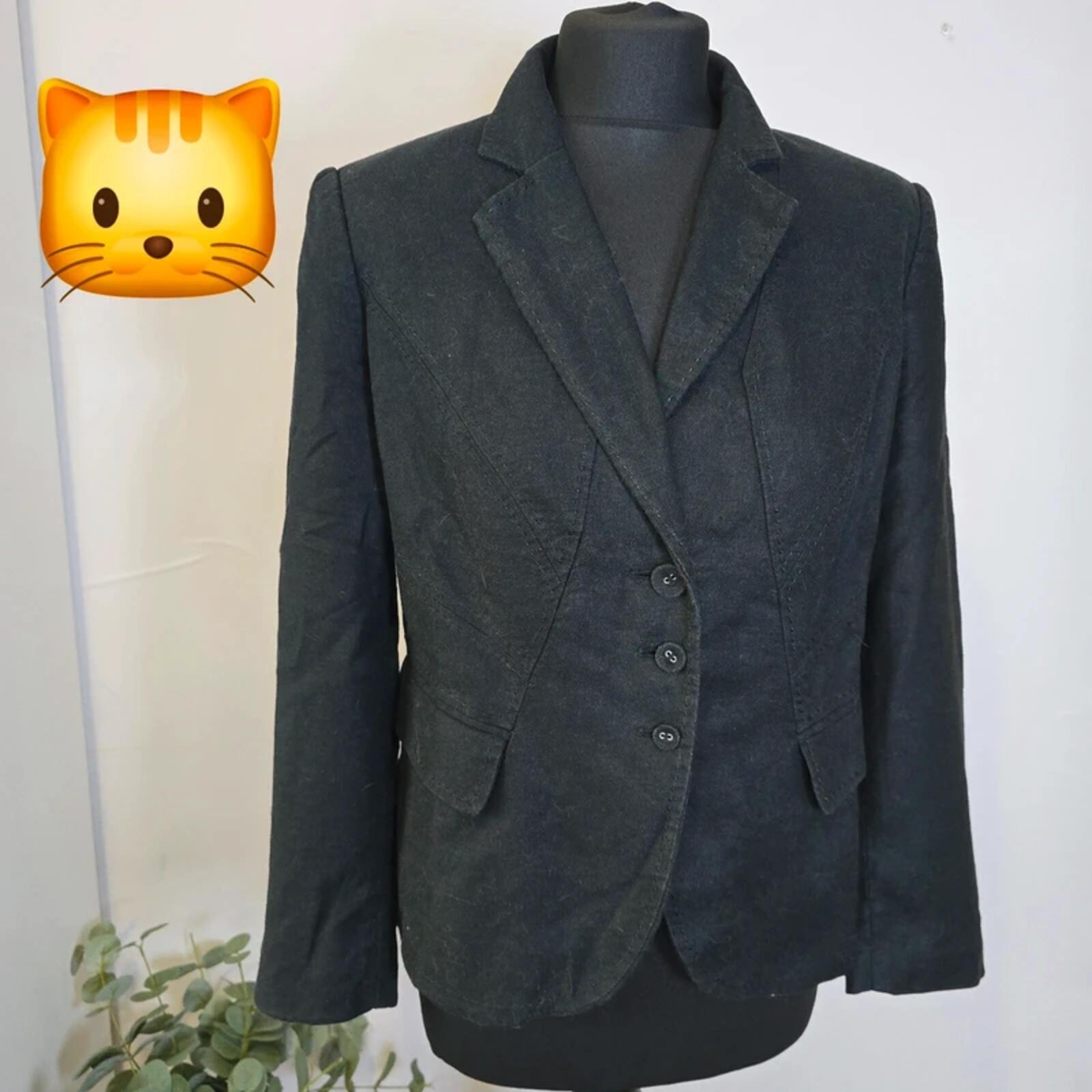 M&S Black Linen Blend Tailored Blazer Jacket UK 14 Petite