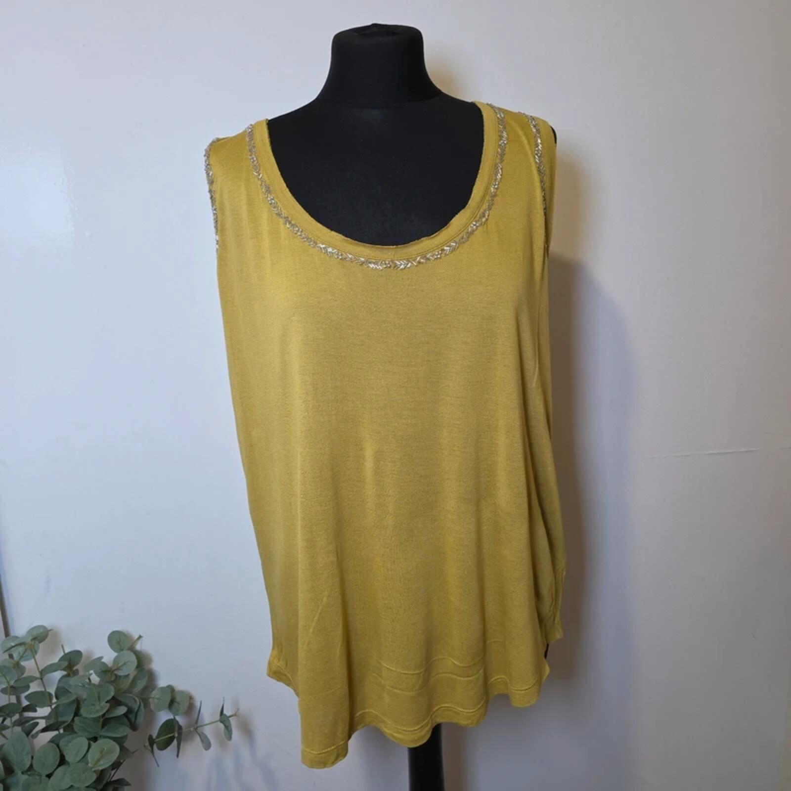 Monsoon NWT Ochre Beaded Vest Top UK 16 100% Viscose Sleeveless Top