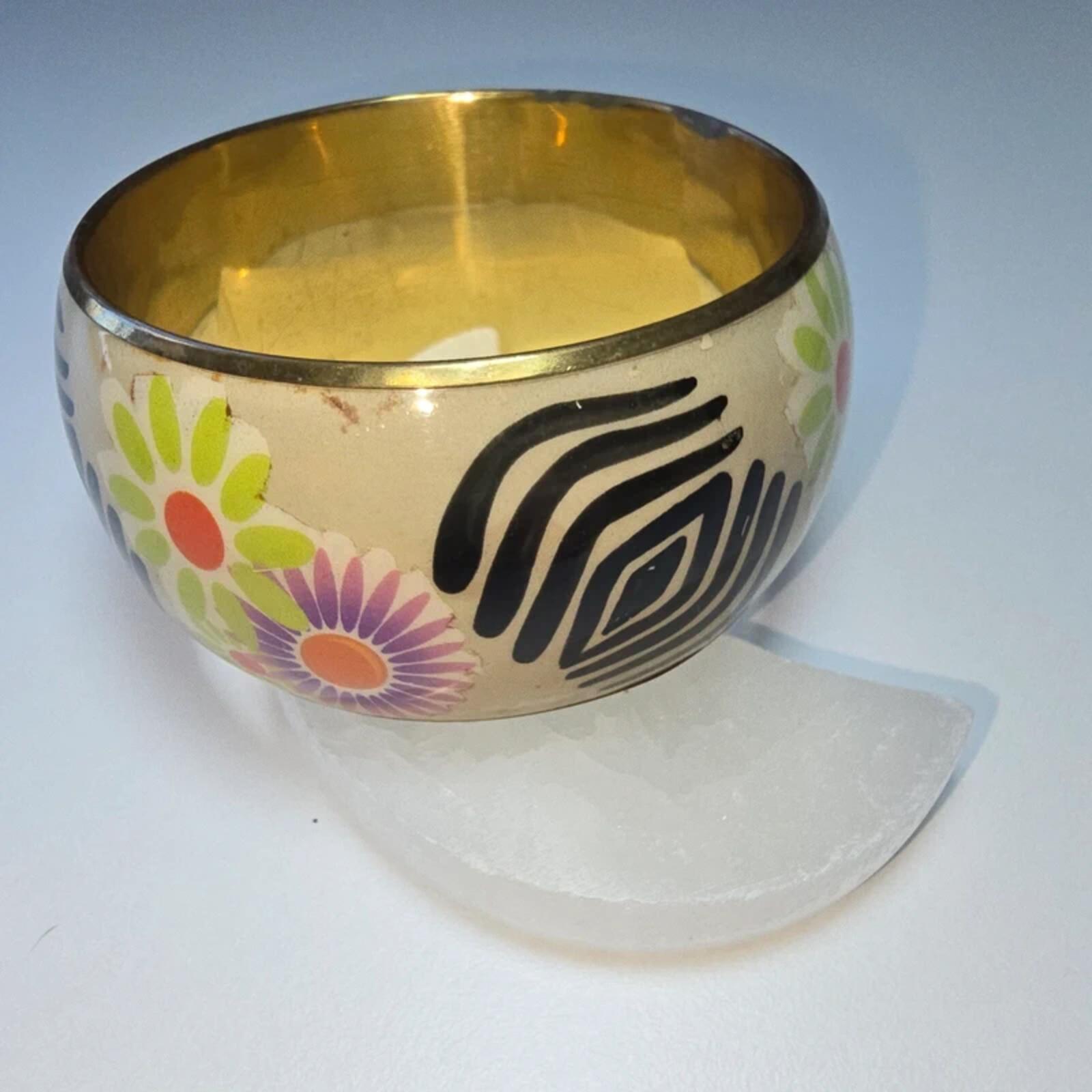 Vintage Style Brass Cuff Bangle Wide Floral Retro Boho Statement Bracelet image 2