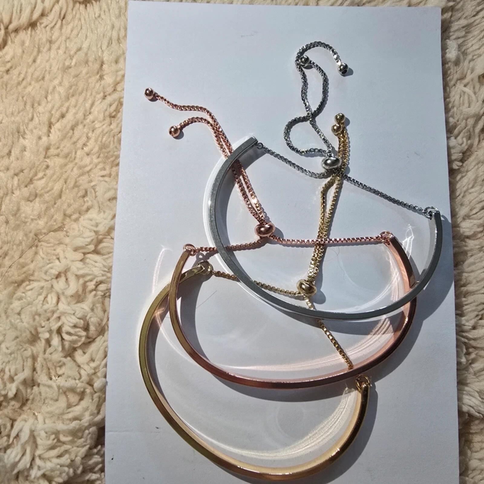 Minimalist Metal Bangle Set Gold Silver Rose Gold Adjustable Bracelets image 2