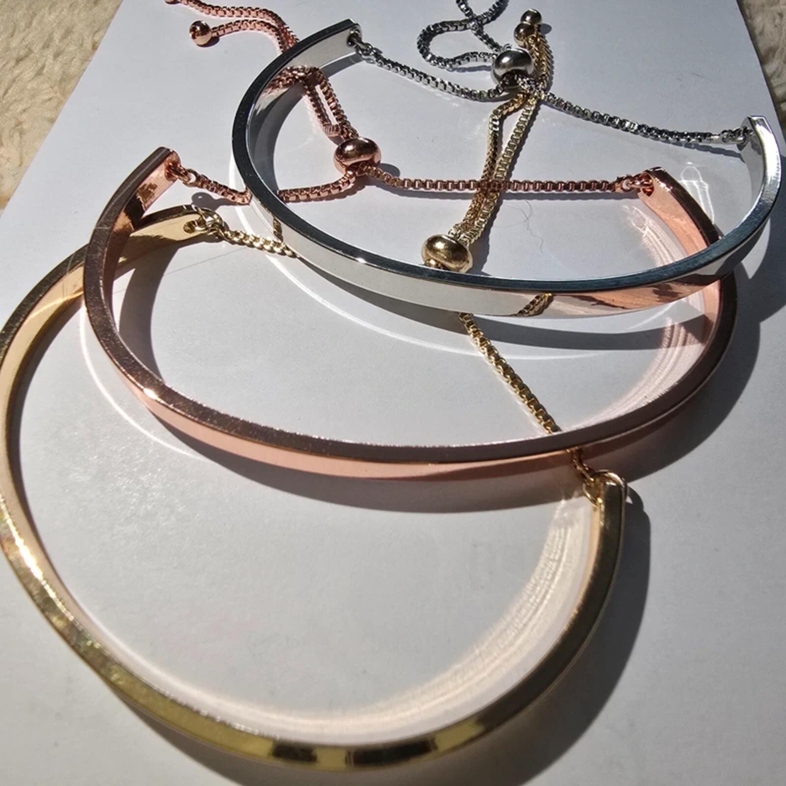 Minimalist Metal Bangle Set Gold Silver Rose Gold Adjustable Bracelets image 4