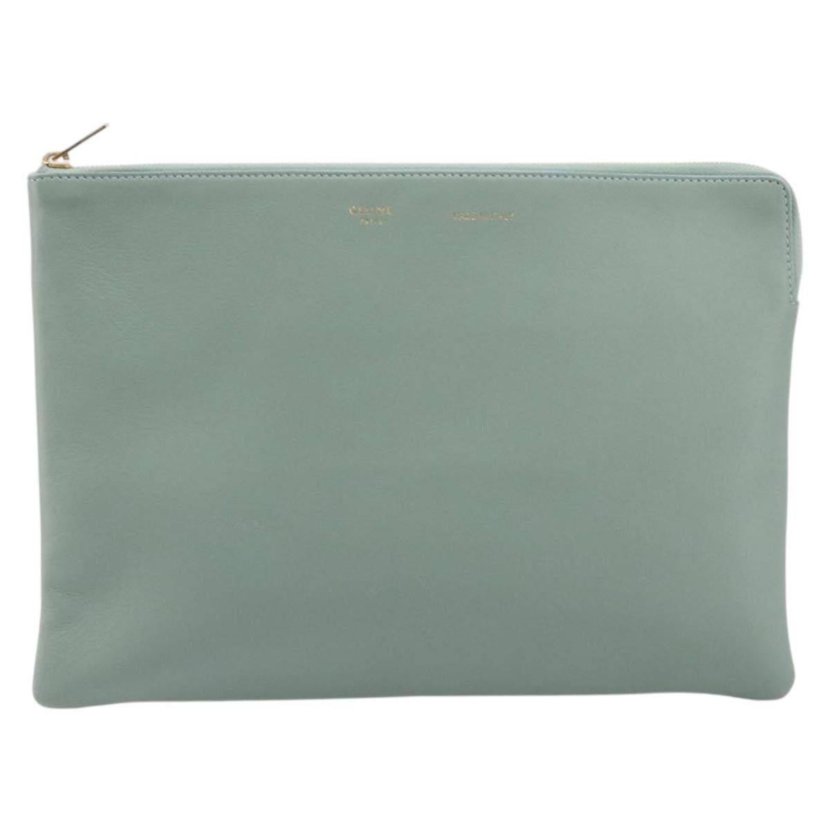 CELINE Clutch Bag Leather Green Gold Auth 205304A image 2