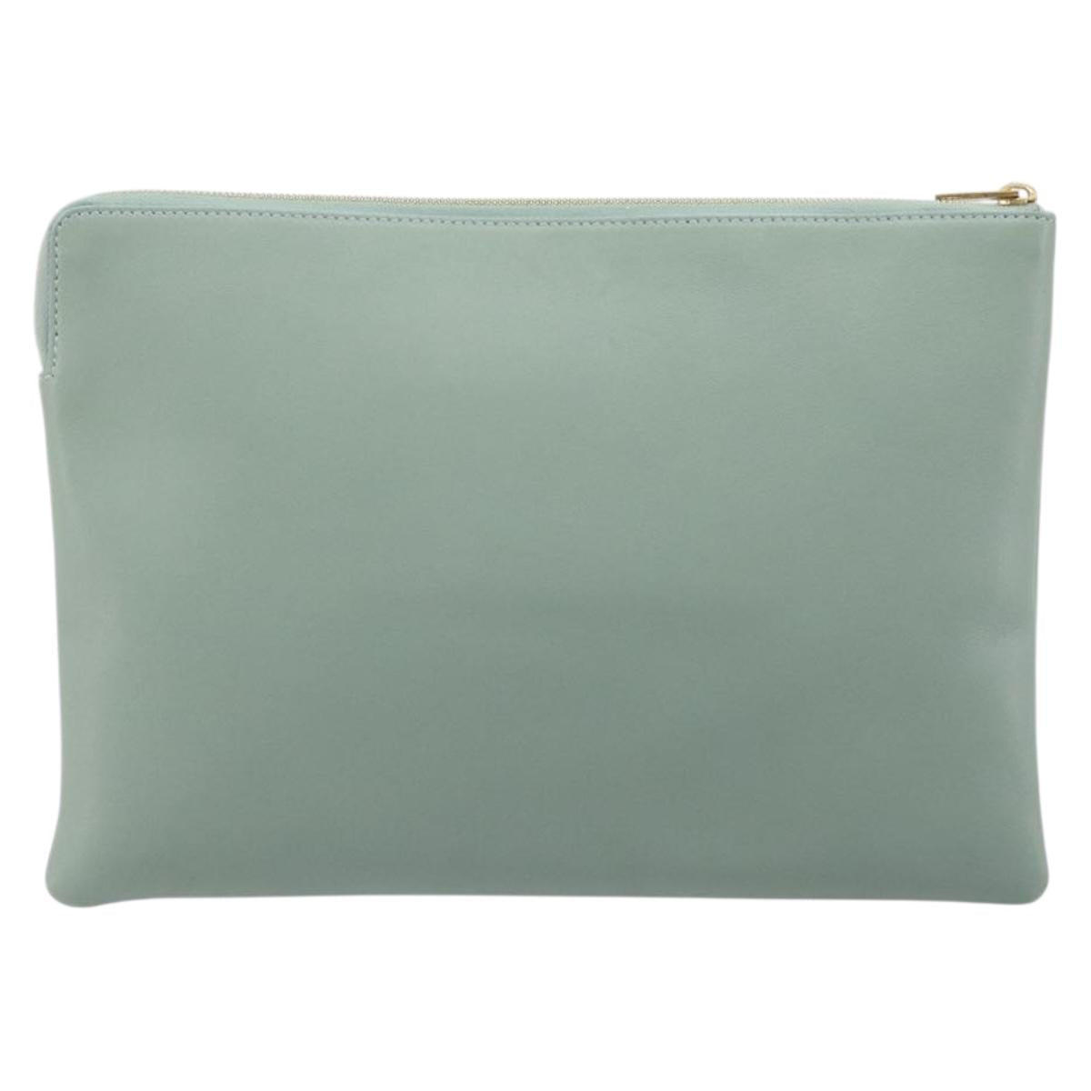 CELINE Clutch Bag Leather Green Gold Auth 205304A image 3