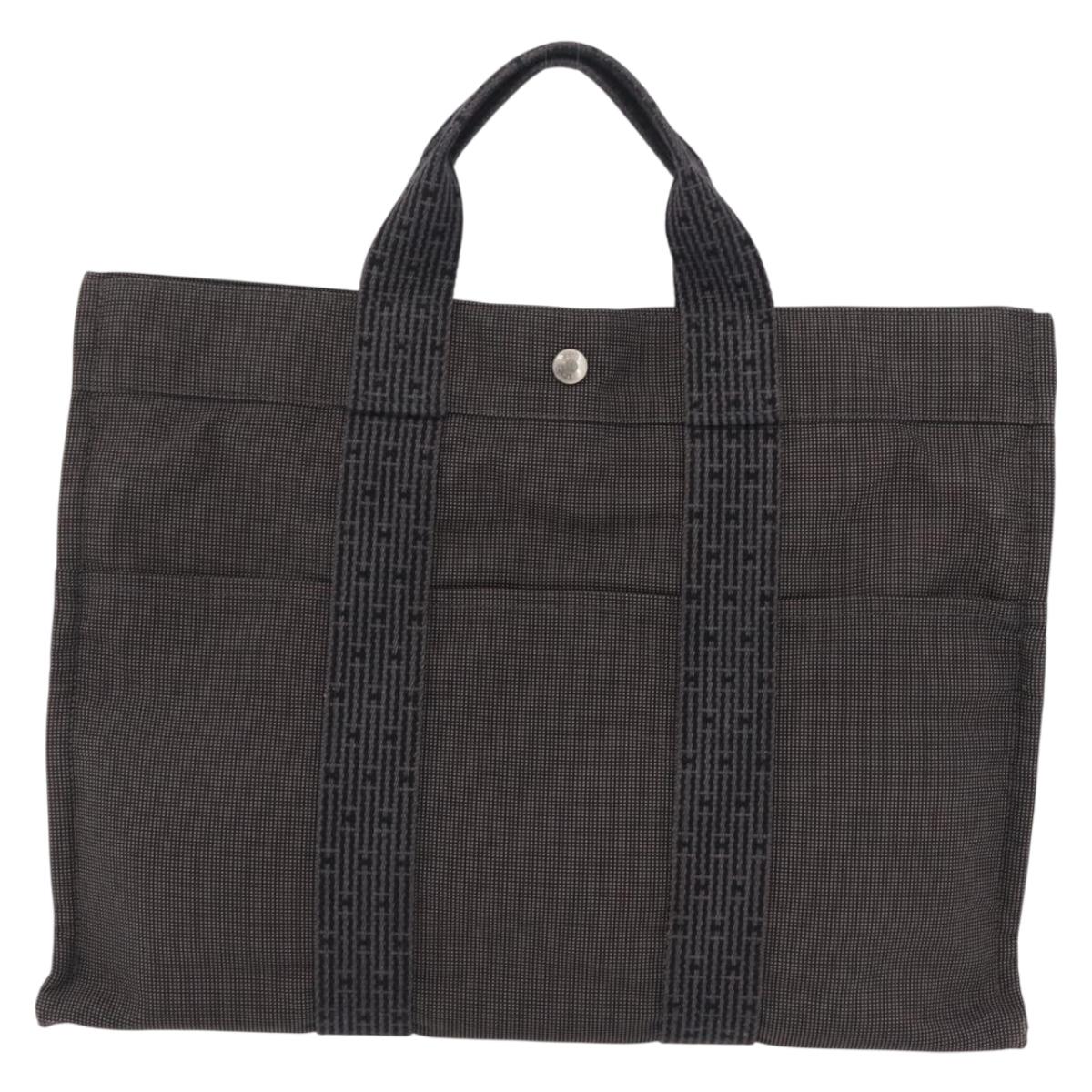 HERMES Her Line MM Hand Bag Canvas Gray Silver Auth 202502A image 2