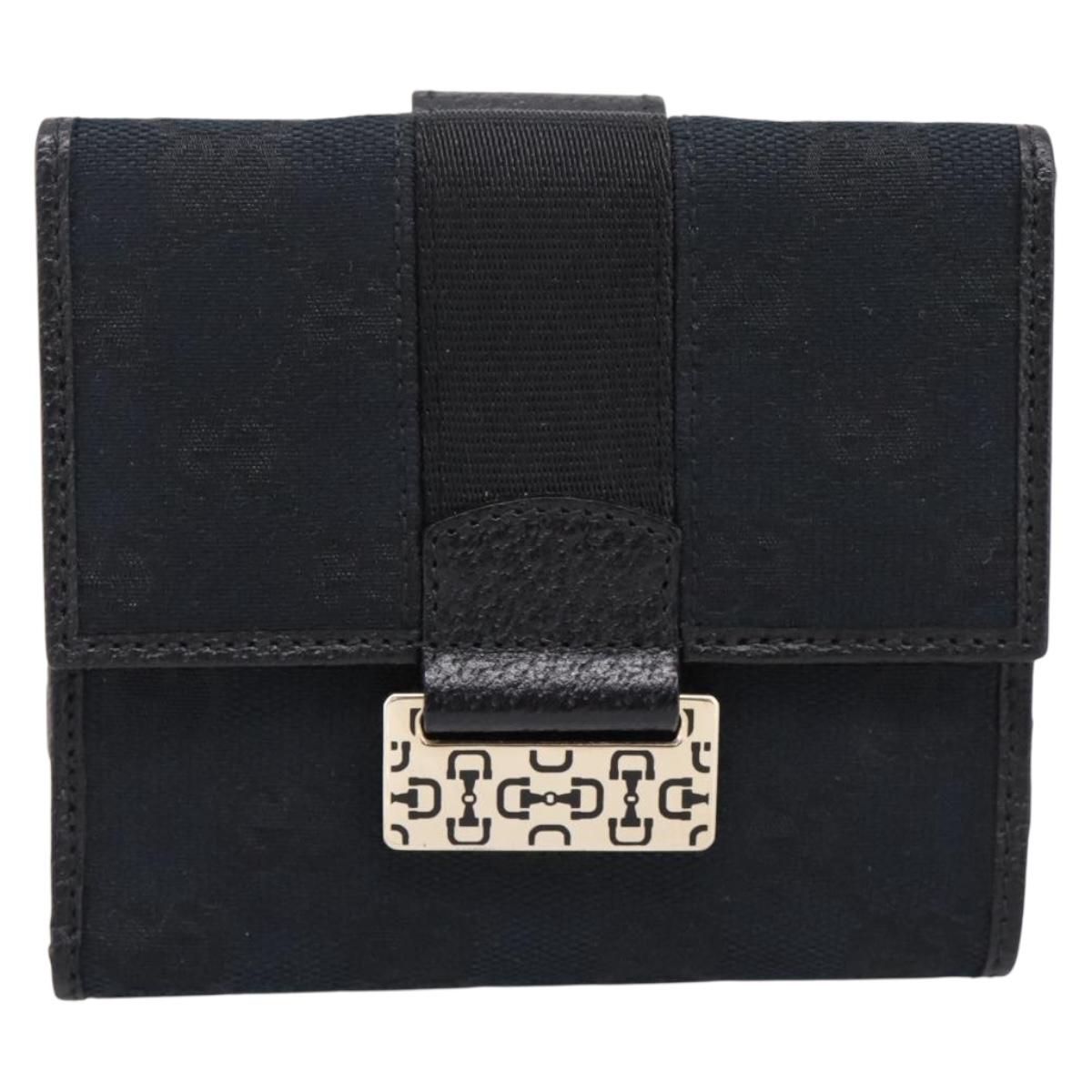 GUCCI GG Canvas Bifold Wallet Black Silver 146195 Auth 205241V image 2