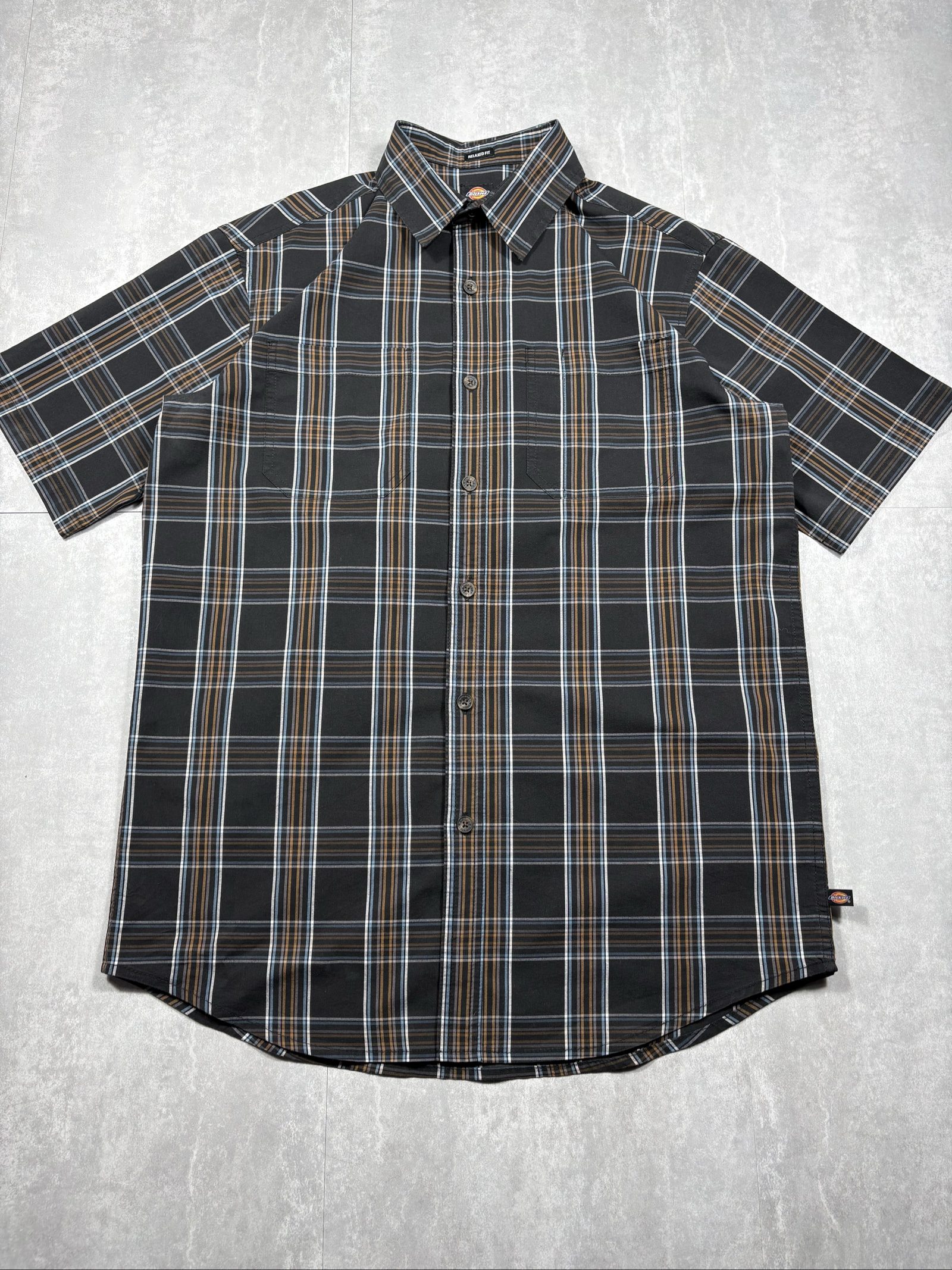 Dickies Men's Black Brown Blue Plaid Relaxed Fit Shirt Small