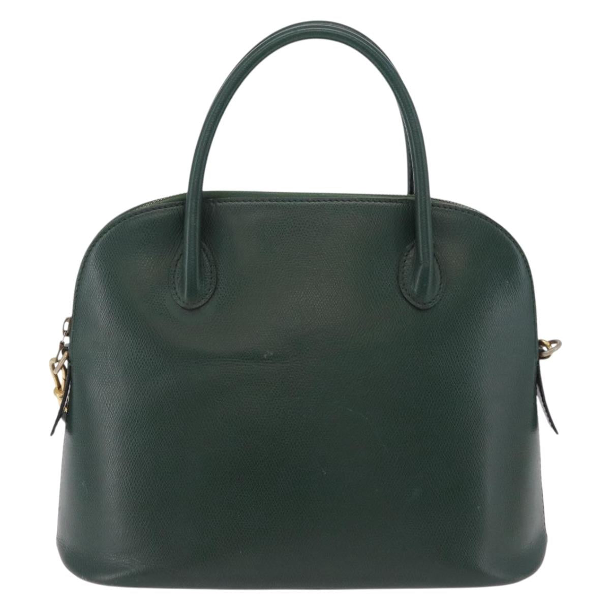 CELINE Hand Bag Leather 2way Green Gold Auth 206449A image 2
