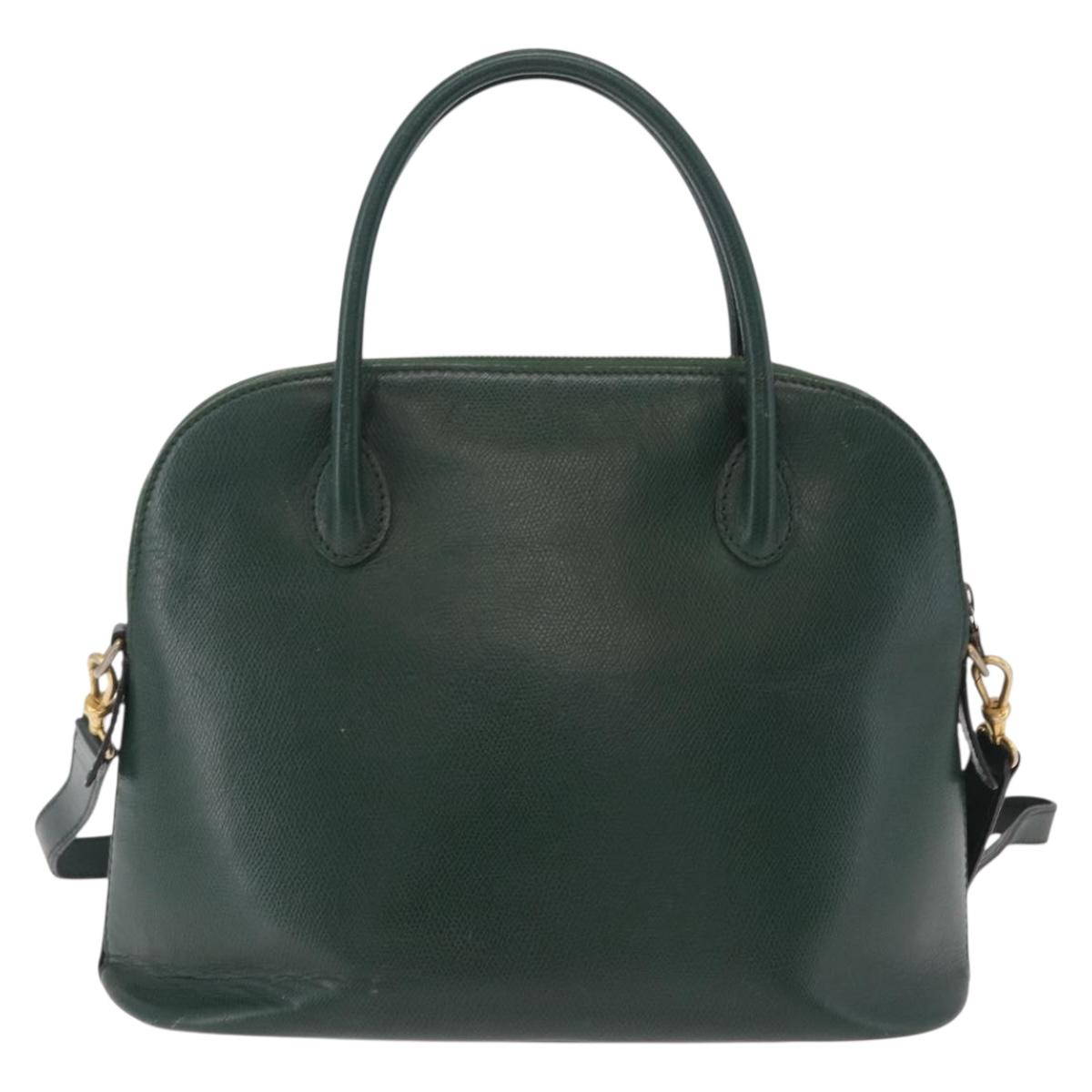CELINE Hand Bag Leather 2way Green Gold Auth 206449A image 3