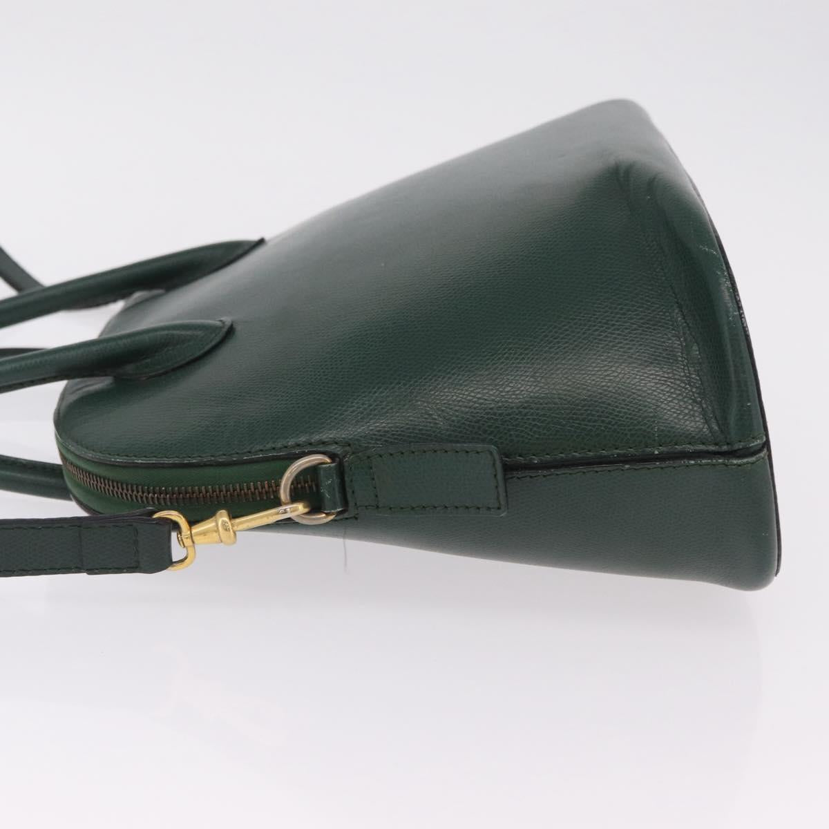 CELINE Hand Bag Leather 2way Green Gold Auth 206449A image 5