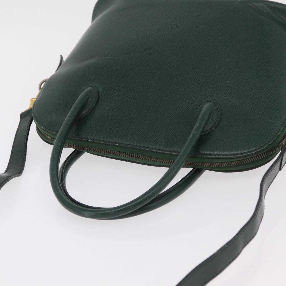 CELINE Hand Bag Leather 2way Green Gold Auth 206449A image 6