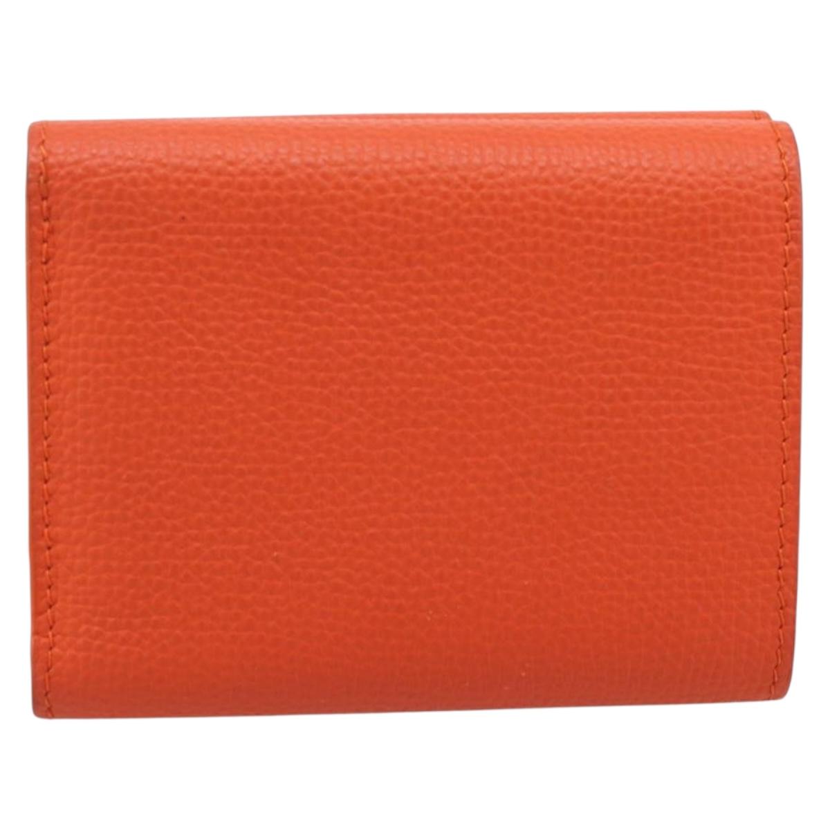 LOEWE Compact Wallet Leather Orange Silver Auth 207651V image 2