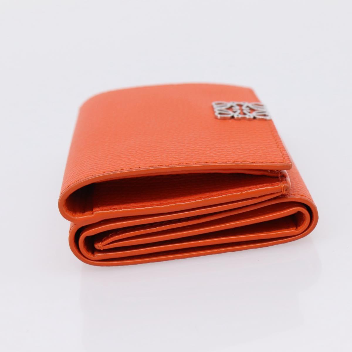 LOEWE Compact Wallet Leather Orange Silver Auth 207651V image 3