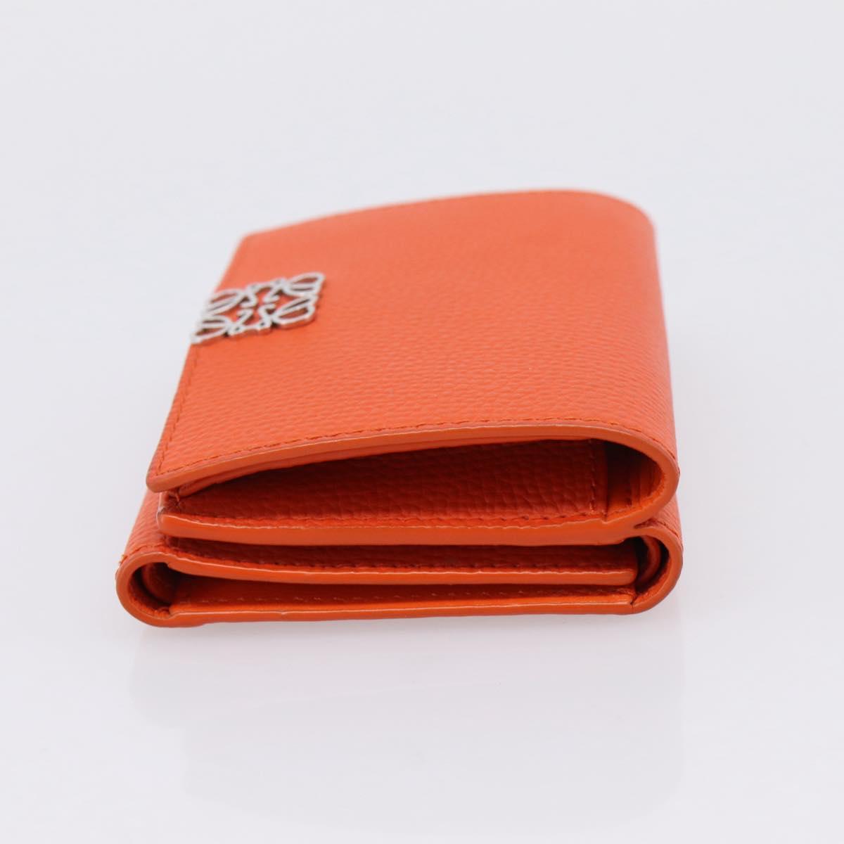 LOEWE Compact Wallet Leather Orange Silver Auth 207651V image 4