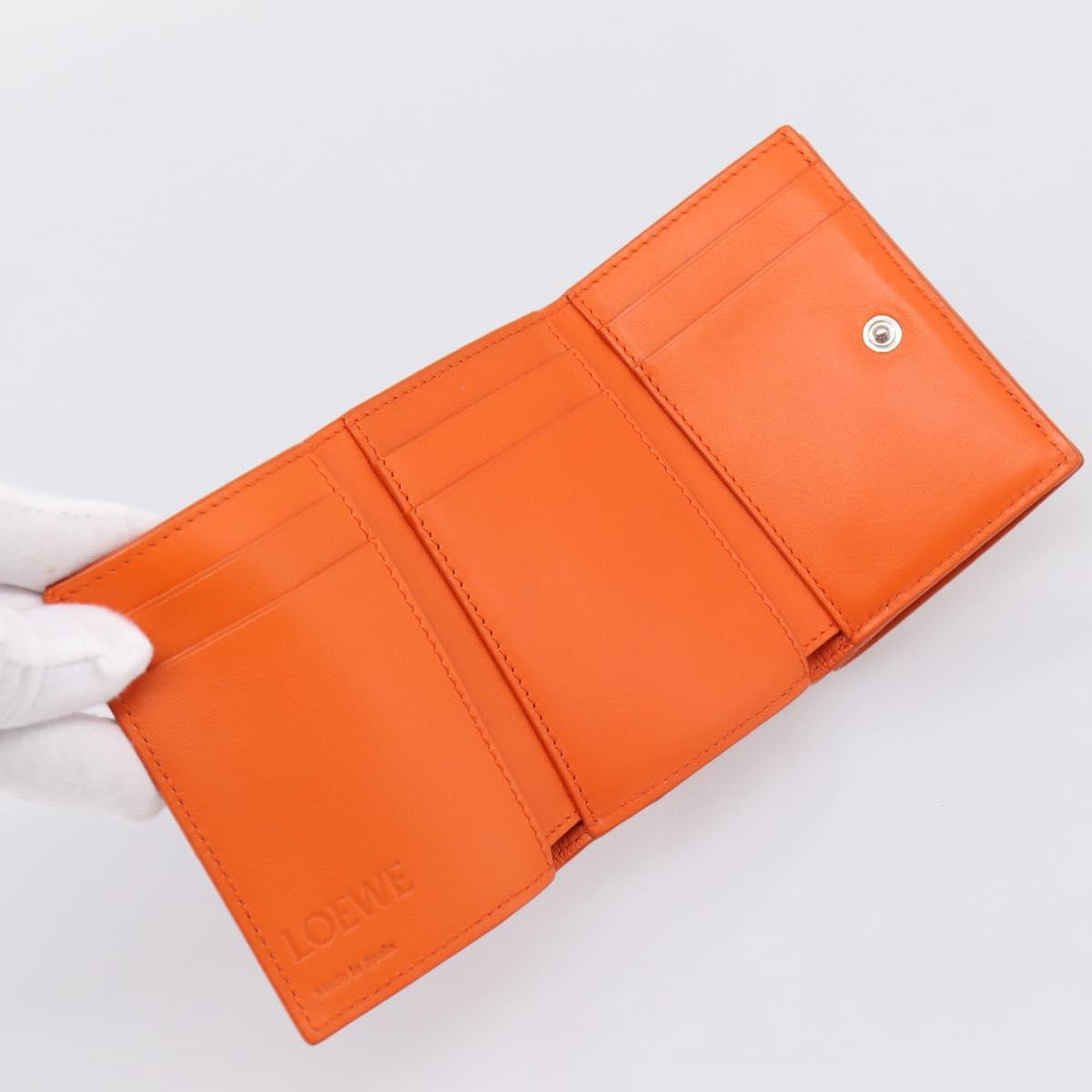 LOEWE Compact Wallet Leather Orange Silver Auth 207651V image 8