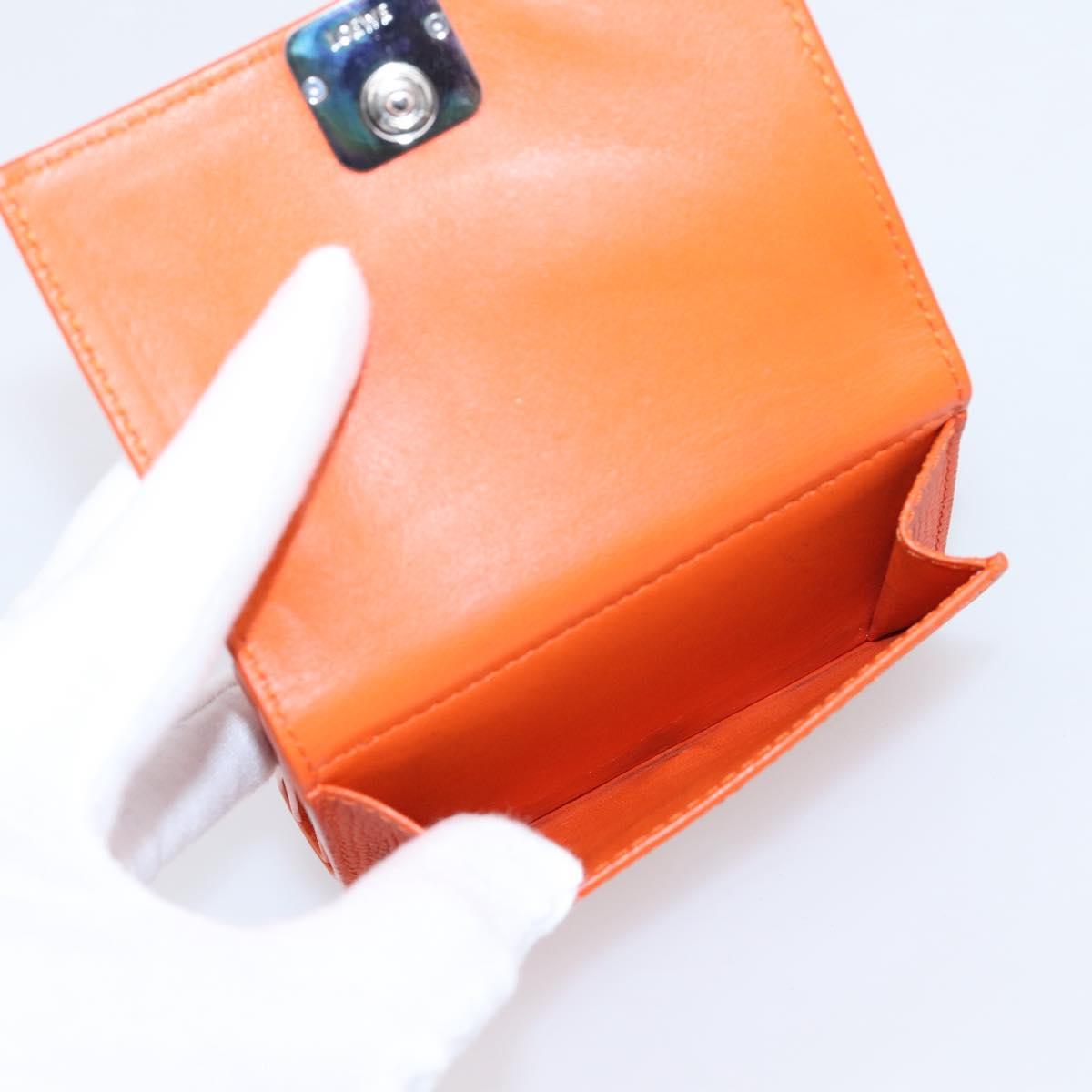 LOEWE Compact Wallet Leather Orange Silver Auth 207651V image 10