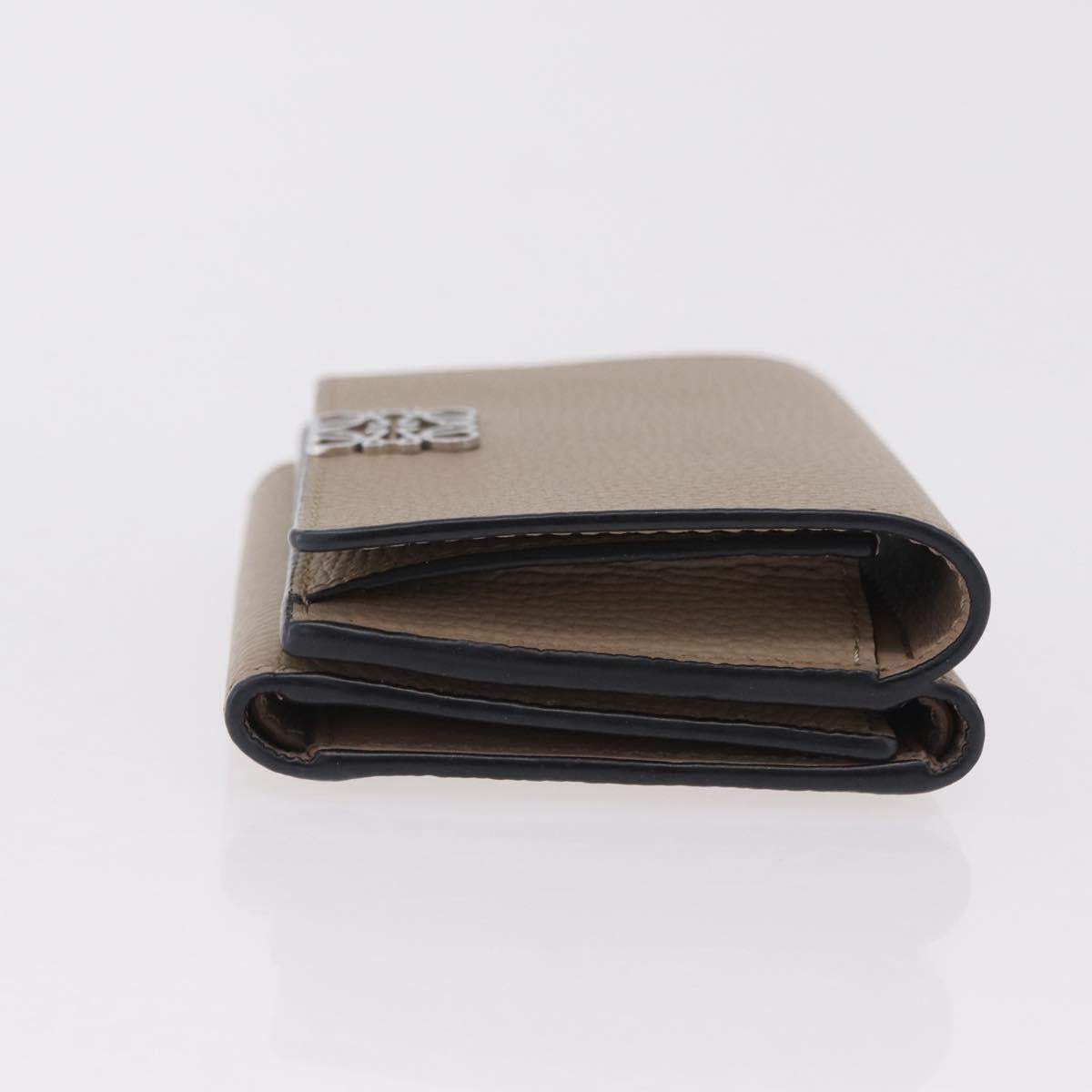 LOEWE Anagram Trifold Wallet Leather Beige Silver Auth 205328M image 4