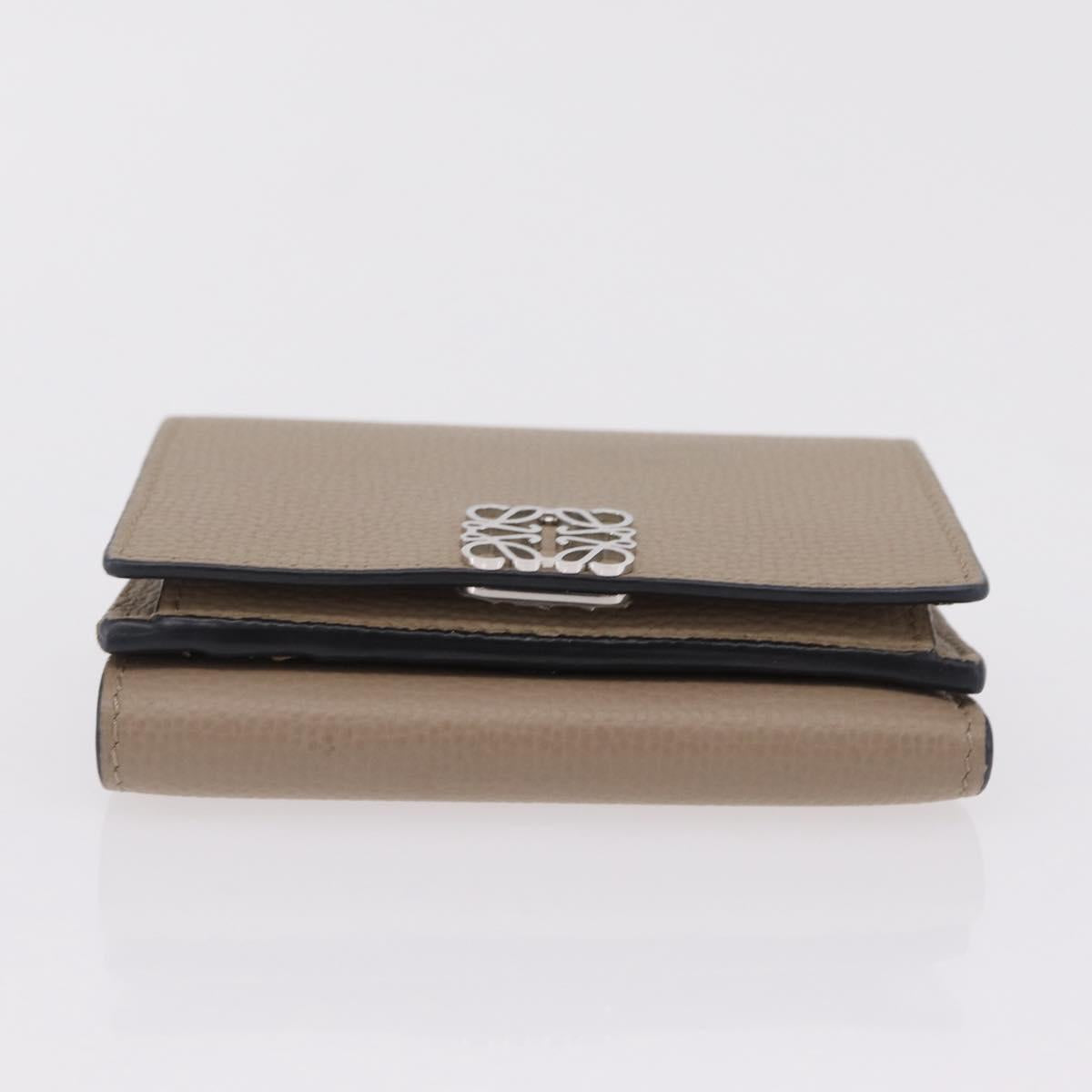 LOEWE Anagram Trifold Wallet Leather Beige Silver Auth 205328M image 7