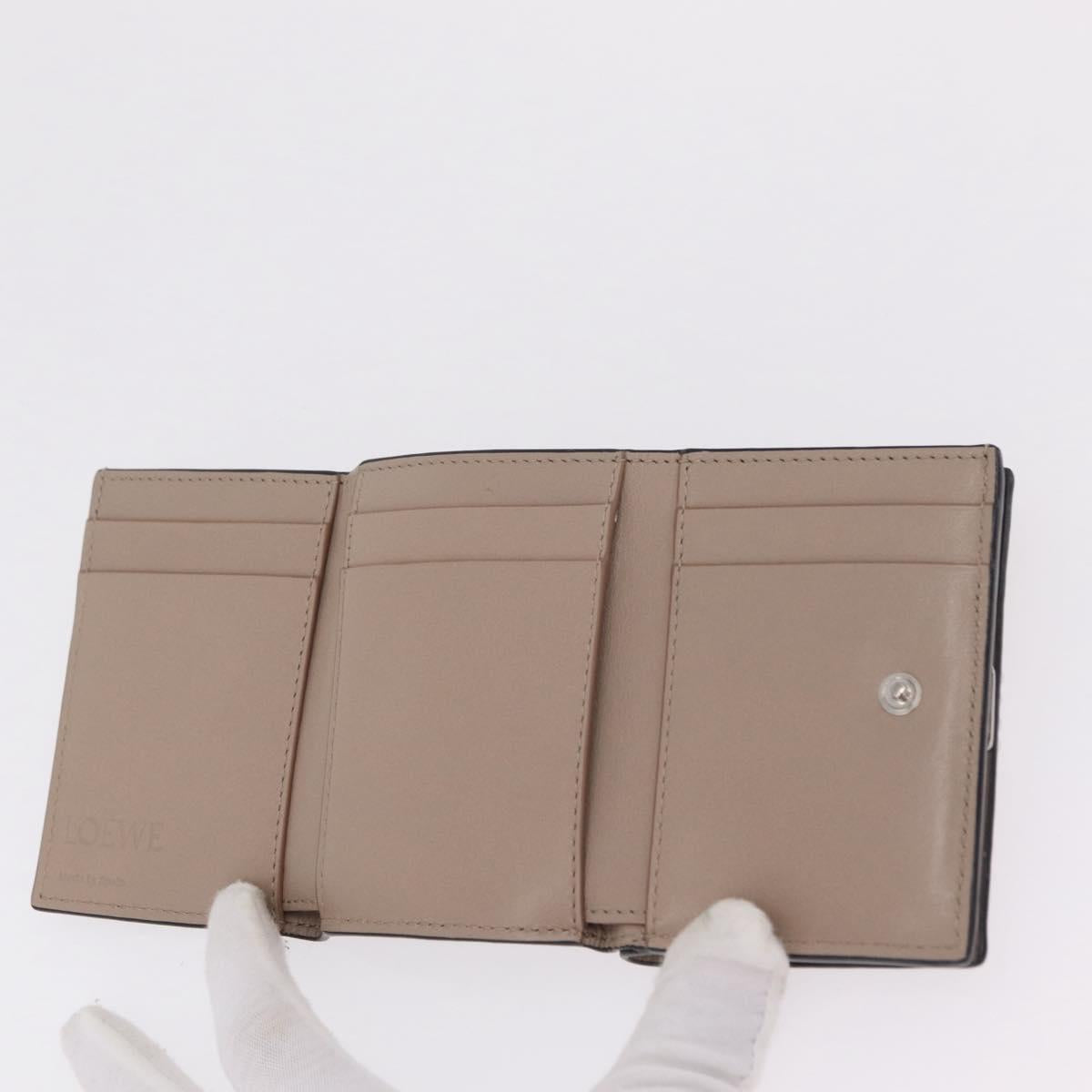 LOEWE Anagram Trifold Wallet Leather Beige Silver Auth 205328M image 8