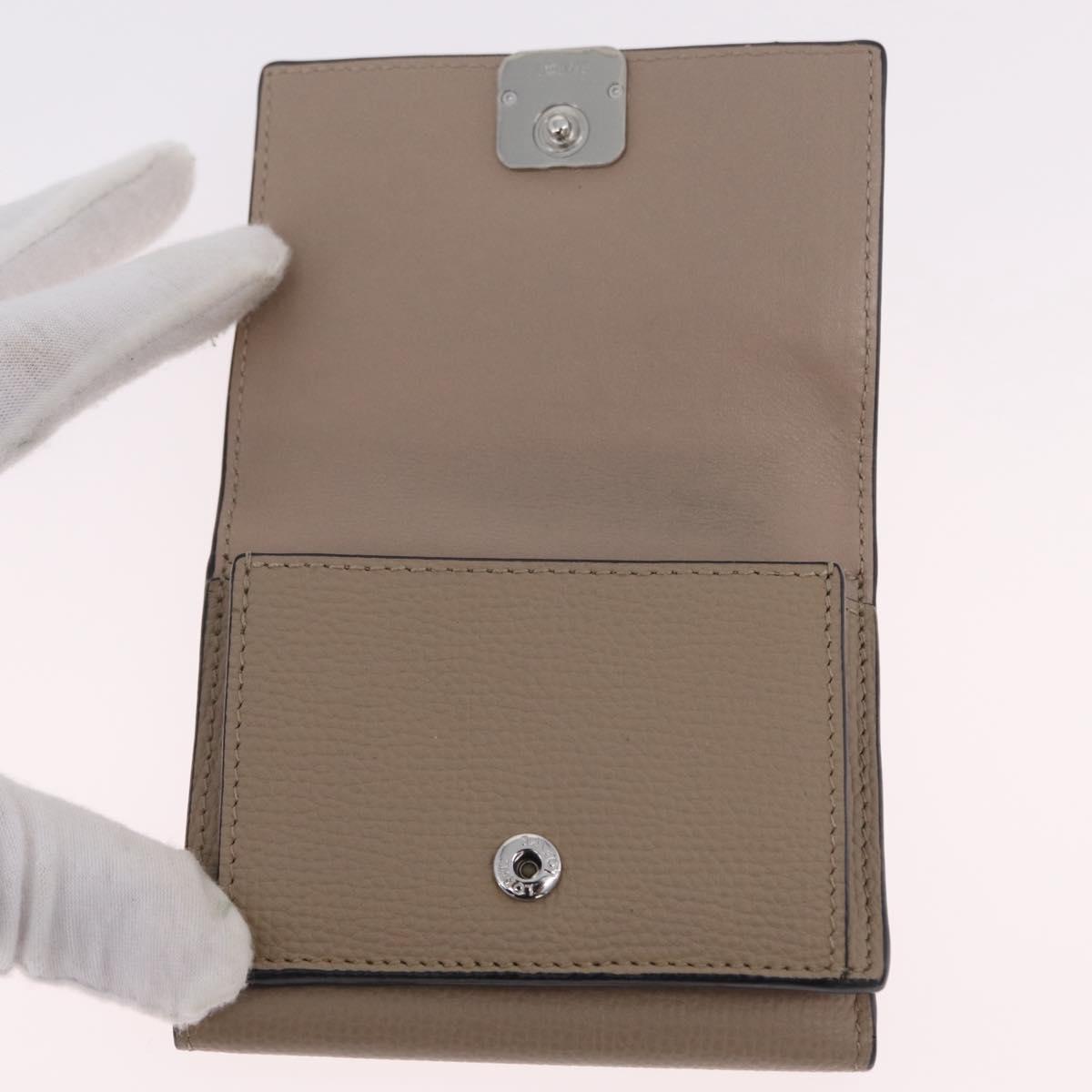 LOEWE Anagram Trifold Wallet Leather Beige Silver Auth 205328M image 9