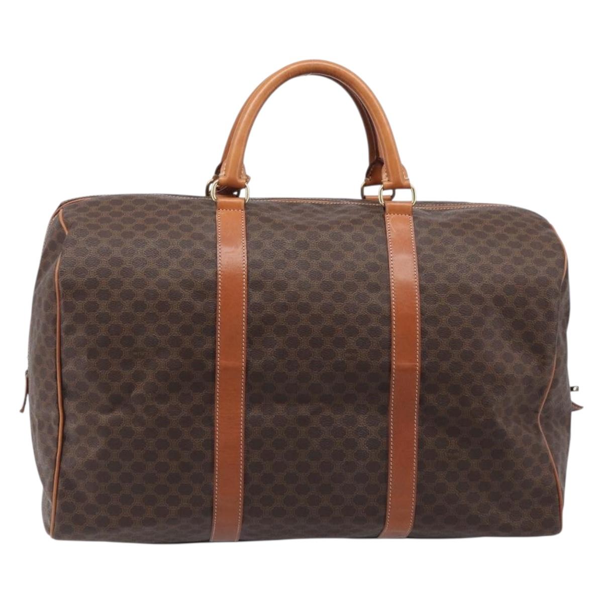 CELINE Macadam Boston Bag PVC Brown Gold Tone Auth gh2383A image 3