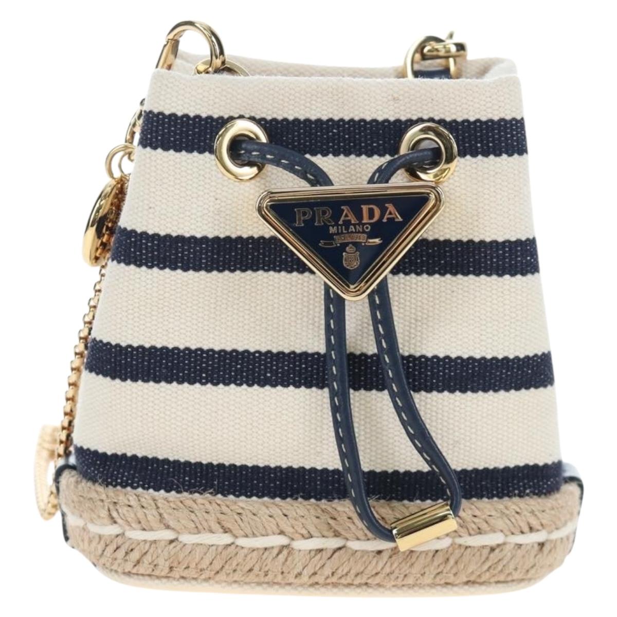 PRADA Chain Shoulder Pouch Canvas Navy Gold Auth LN217M image 2