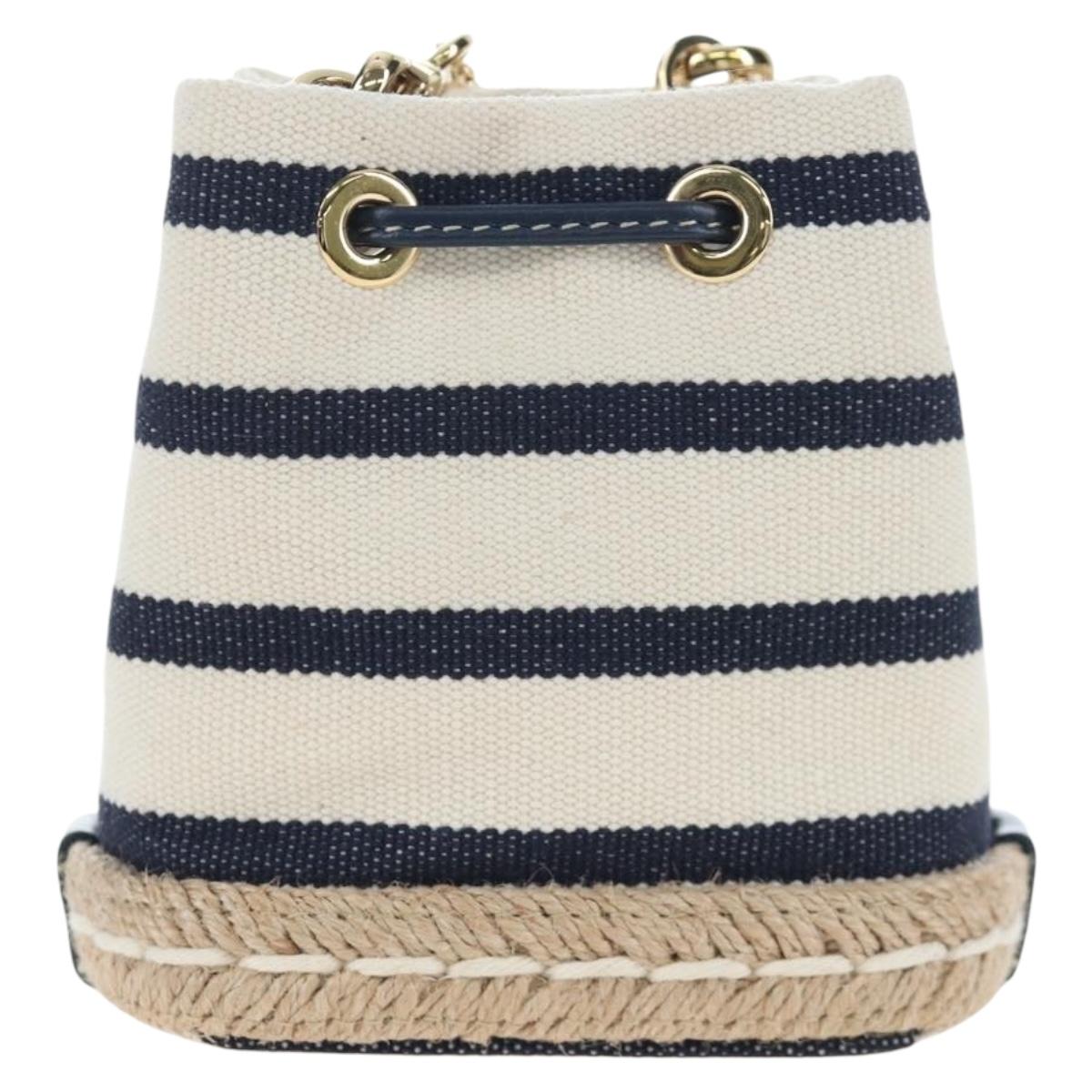 PRADA Chain Shoulder Pouch Canvas Navy Gold Auth LN217M image 3