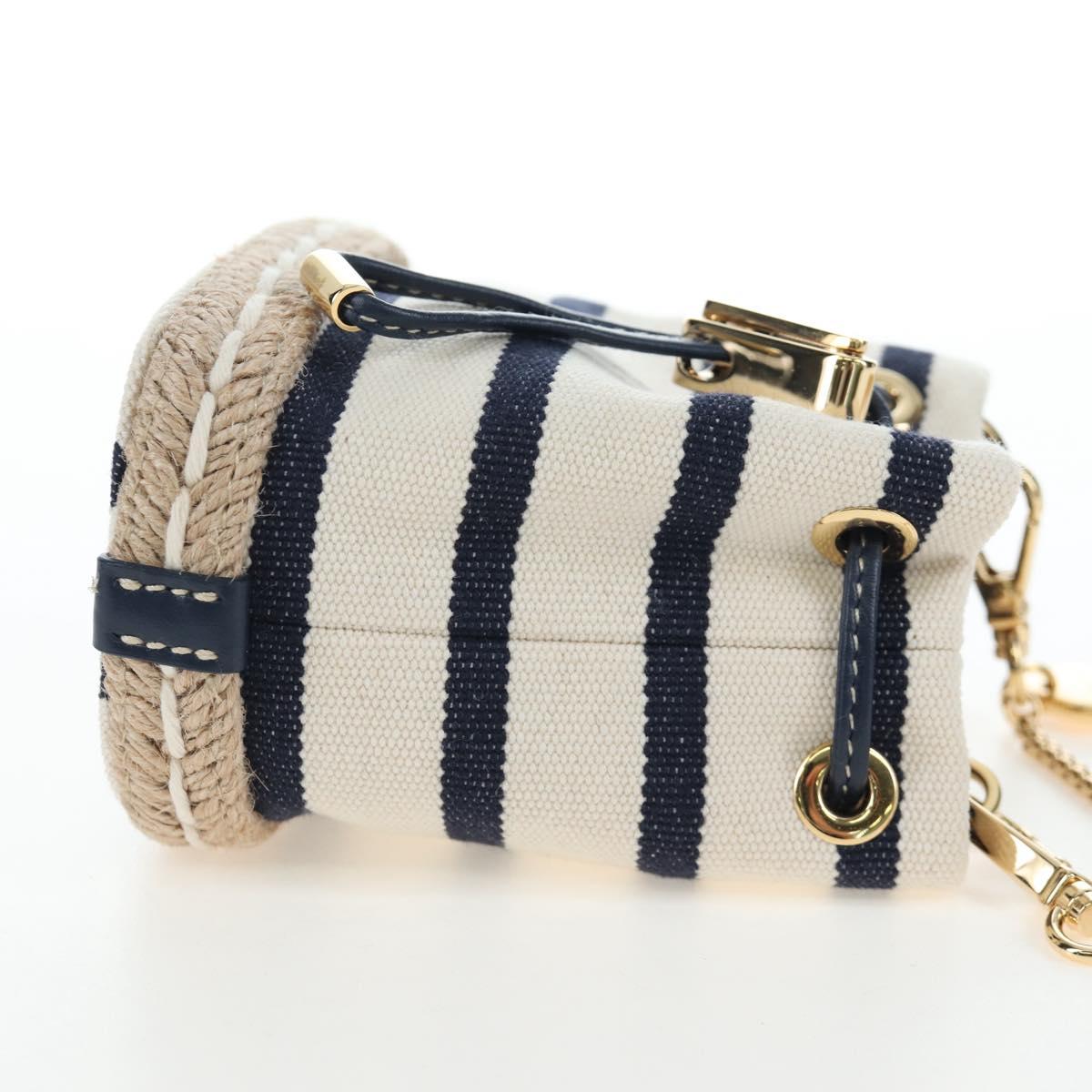 PRADA Chain Shoulder Pouch Canvas Navy Gold Auth LN217M image 5