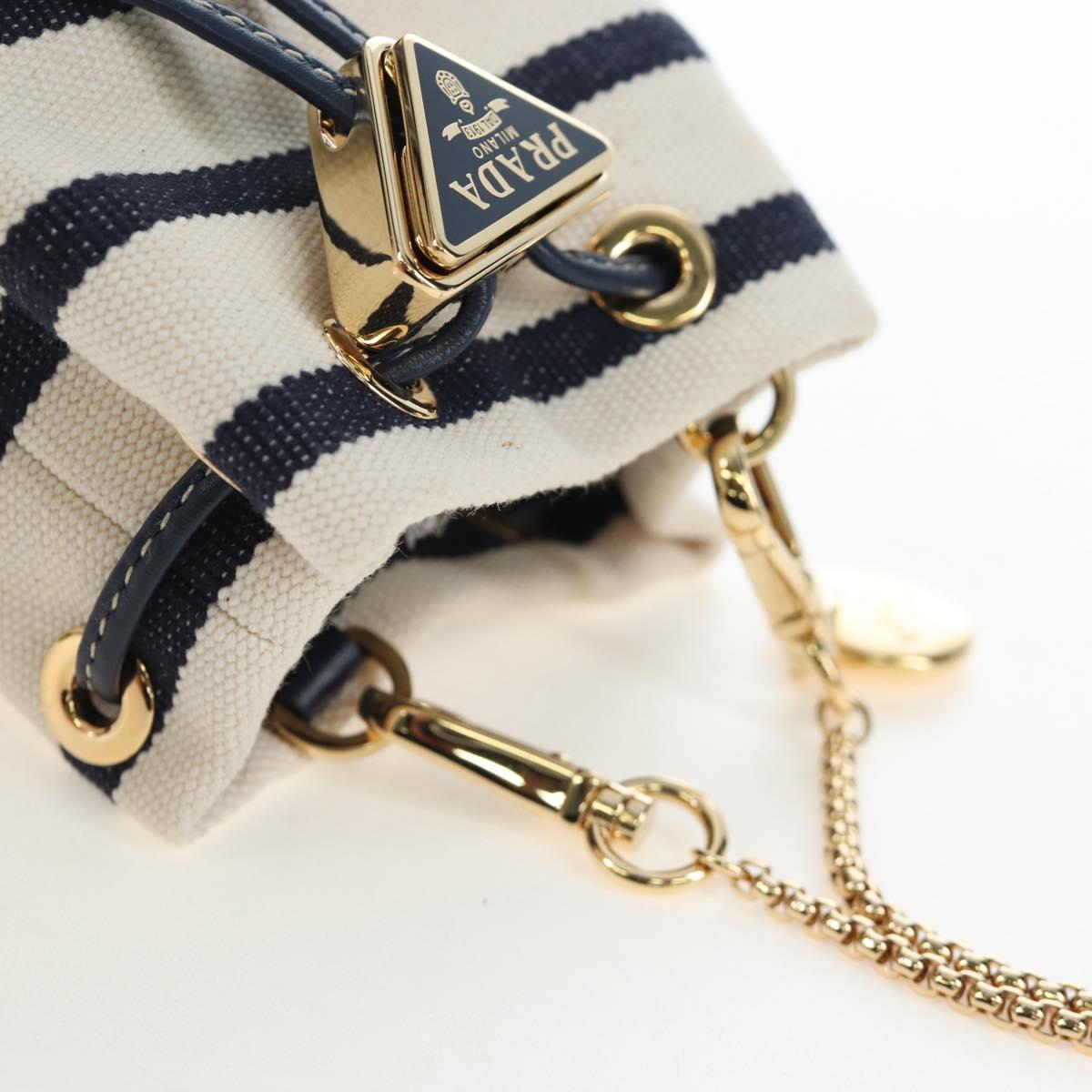 PRADA Chain Shoulder Pouch Canvas Navy Gold Auth LN217M image 6