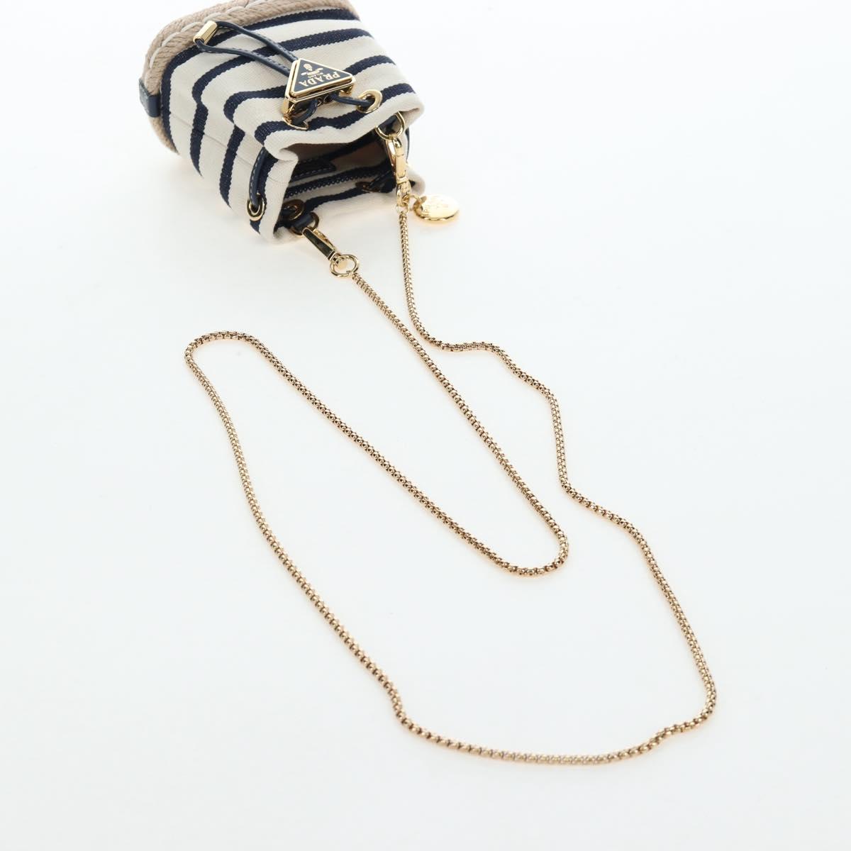 PRADA Chain Shoulder Pouch Canvas Navy Gold Auth LN217M image 7