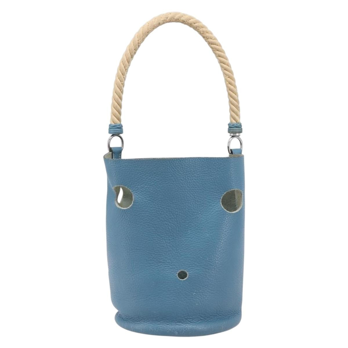 HERMES Manjoire Shoulder Bag Leather Light Blue Silver Auth fm5461A image 2