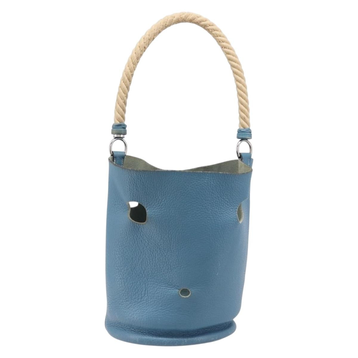 HERMES Manjoire Shoulder Bag Leather Light Blue Silver Auth fm5461A image 3