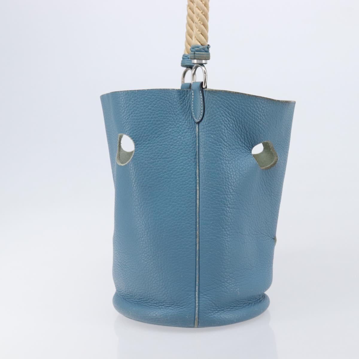 HERMES Manjoire Shoulder Bag Leather Light Blue Silver Auth fm5461A image 4