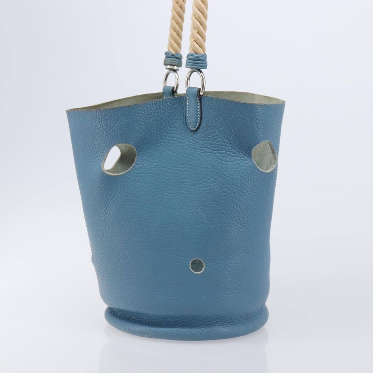 HERMES Manjoire Shoulder Bag Leather Light Blue Silver Auth fm5461A image 5