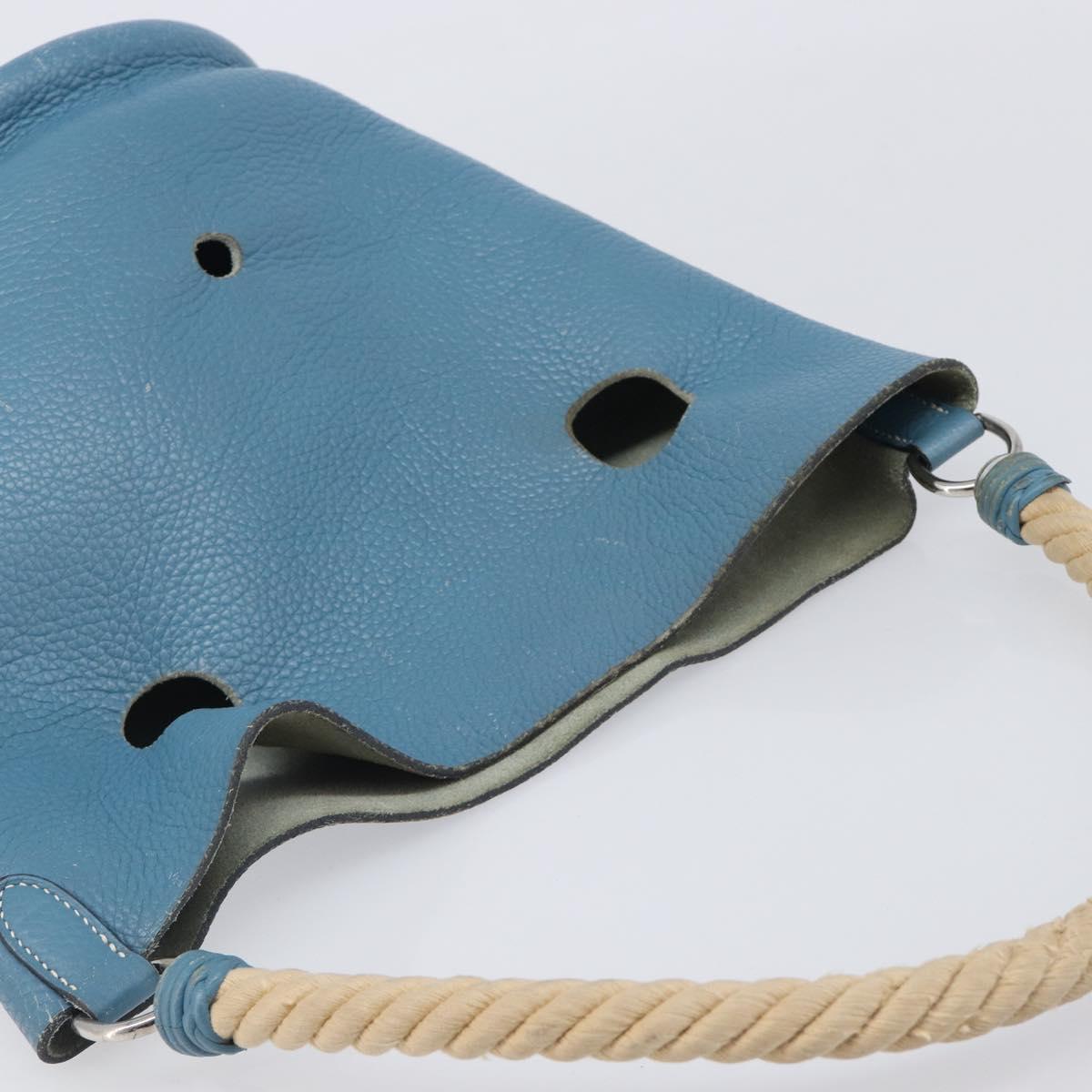 HERMES Manjoire Shoulder Bag Leather Light Blue Silver Auth fm5461A image 6